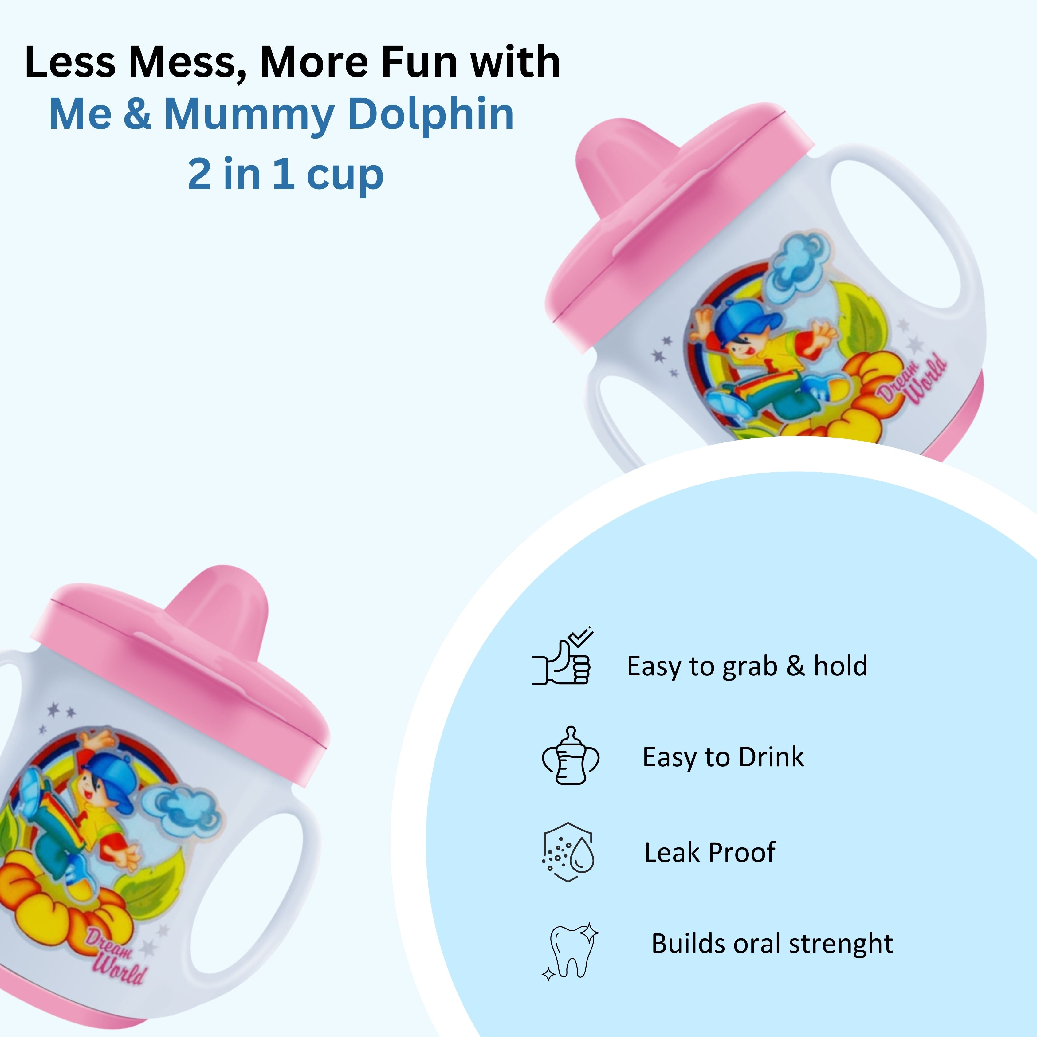 Ample Cup (Sippy/Sipper) with Cover and Doodle Twin Handle 150ml