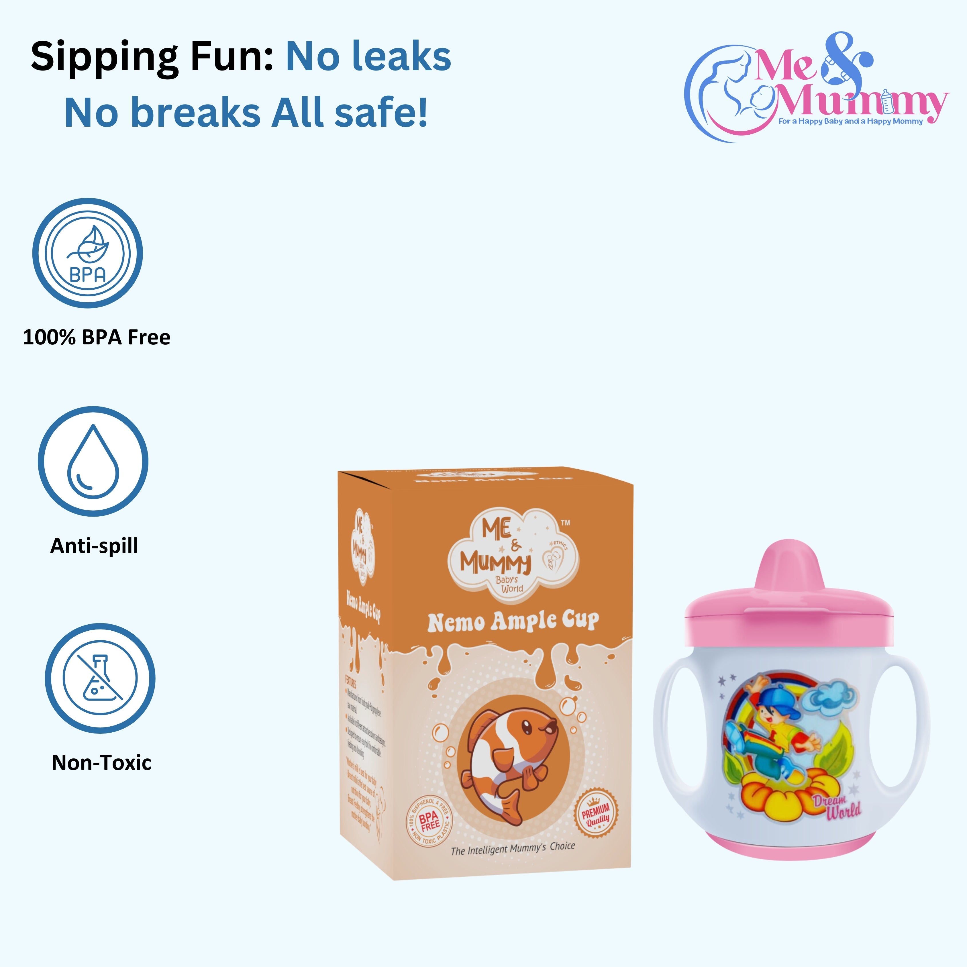 Ample Cup (Sippy/Sipper) with Cover and Doodle Twin Handle 150ml