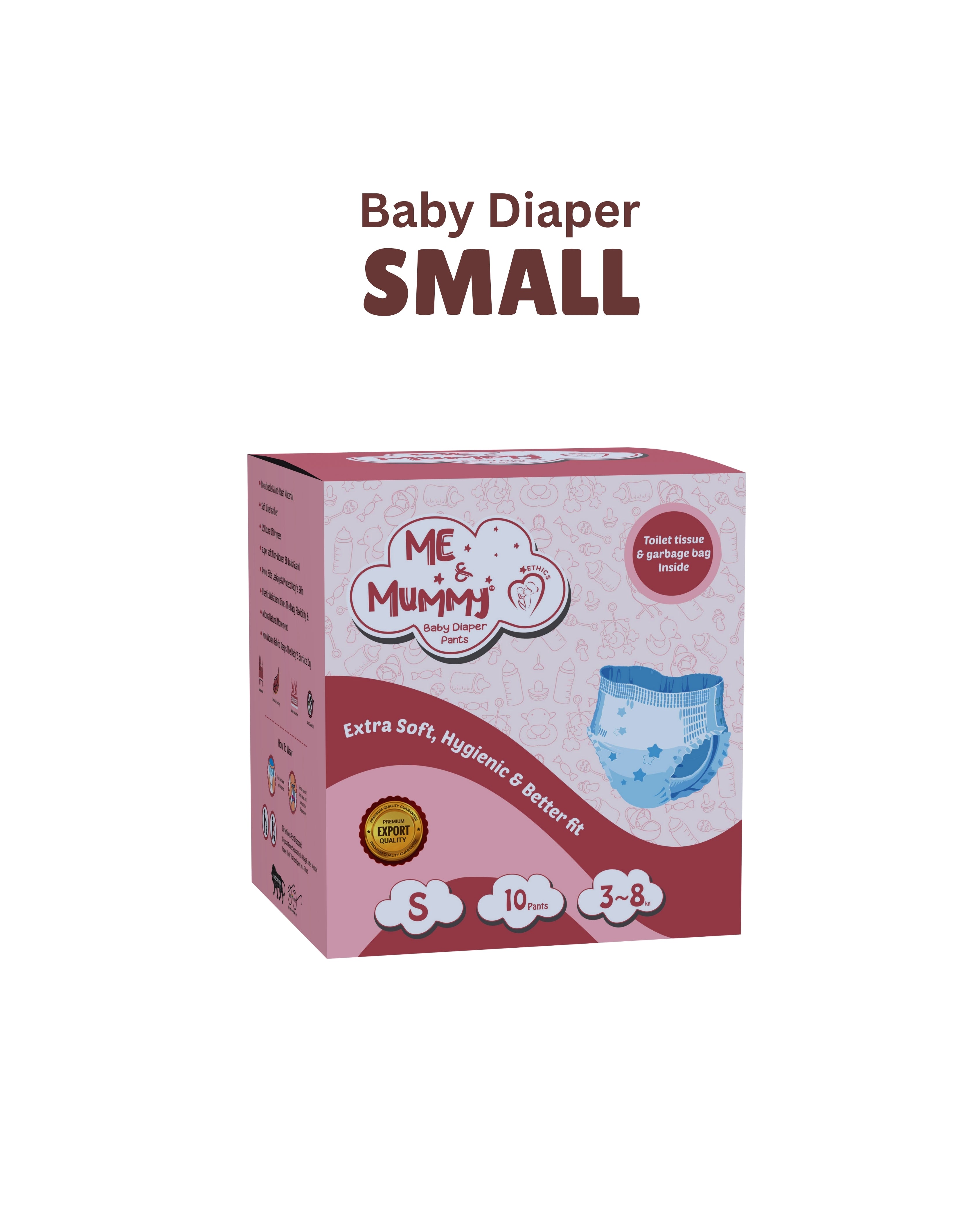 Small Baby Diaper Pants ( For 3 to 8 kg) (Trial-10pcs)