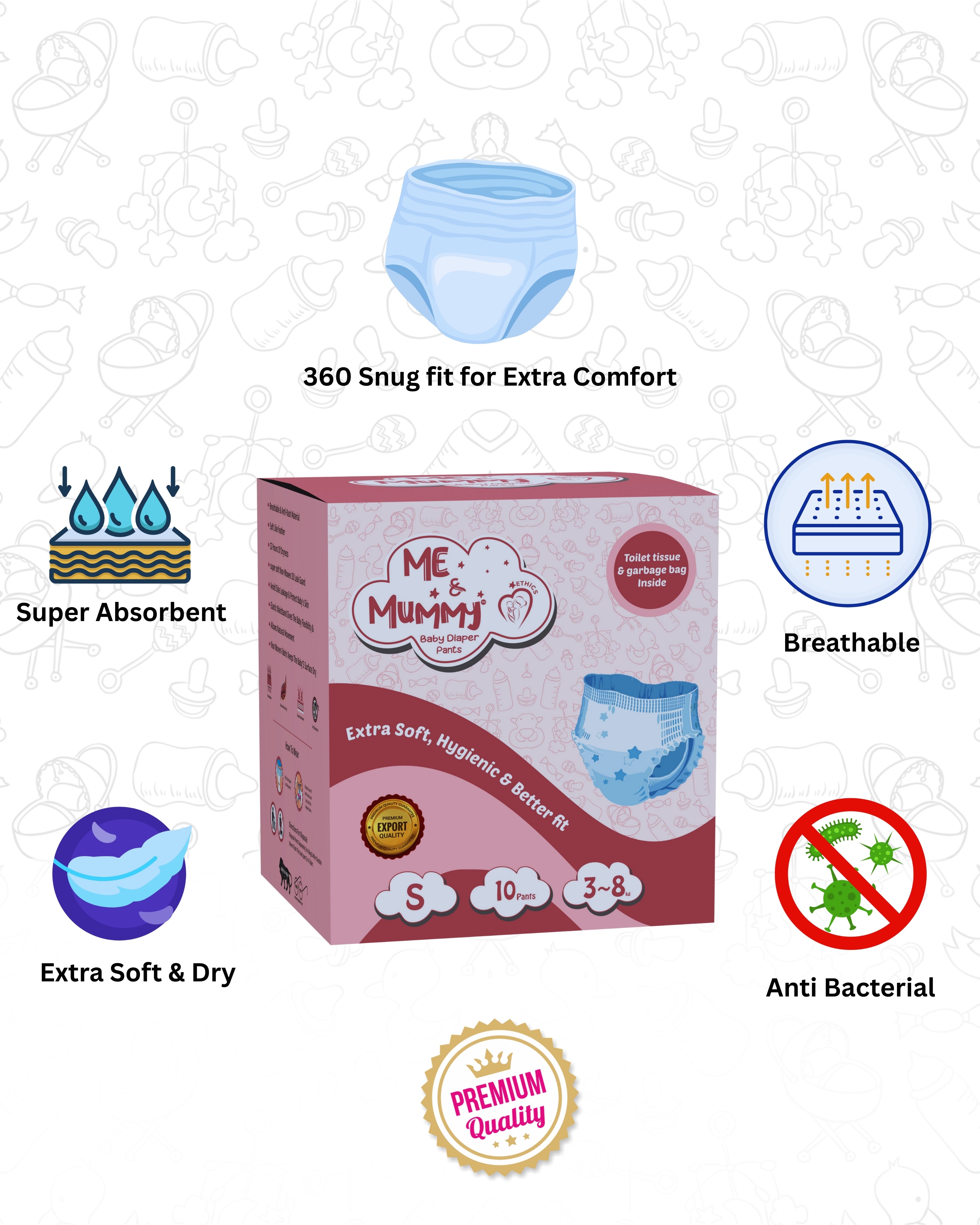 Small Baby Diaper Pants ( For 3 to 8 kg) (Trial-10pcs)