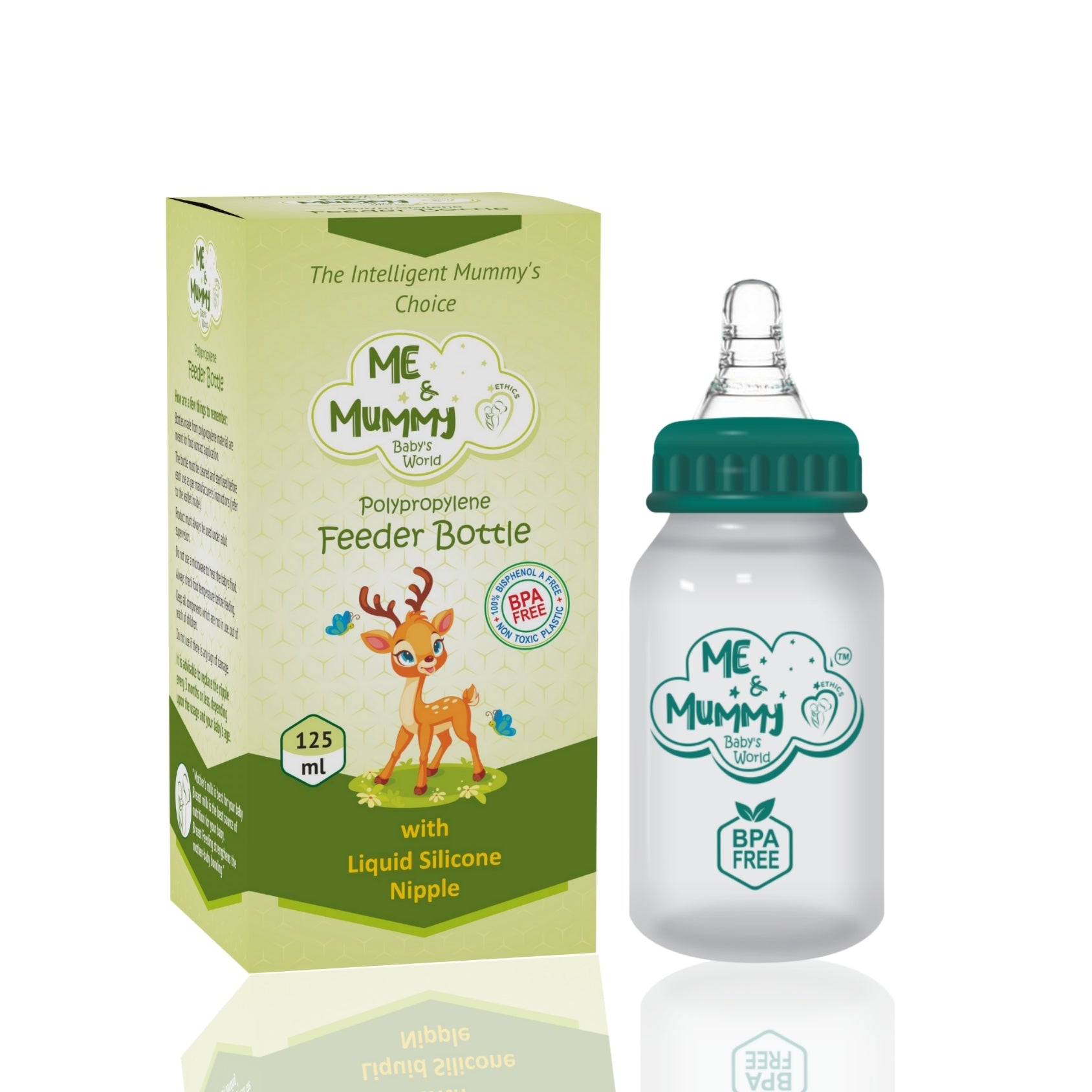 DEER Anti-Colic Slim Regular Neck Essential Bpa-Free Baby Feeding Bottle, 125Ml, Pack Of 1, GREEN
