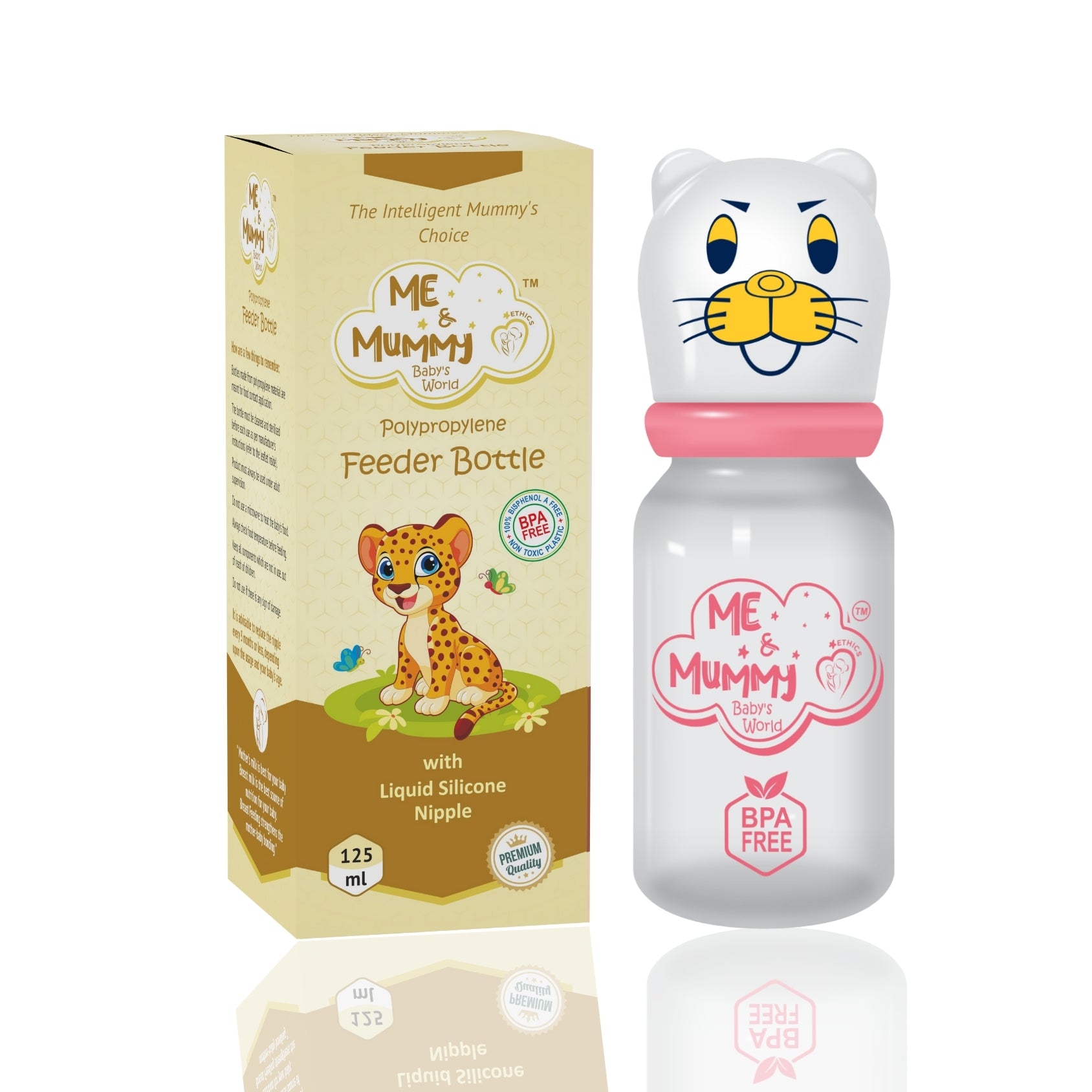 Leapord Anti-Colic Slim Regular Neck Essential Bpa-Free Baby Feeding Bottle, 125Ml, Pack Of 1, Pink