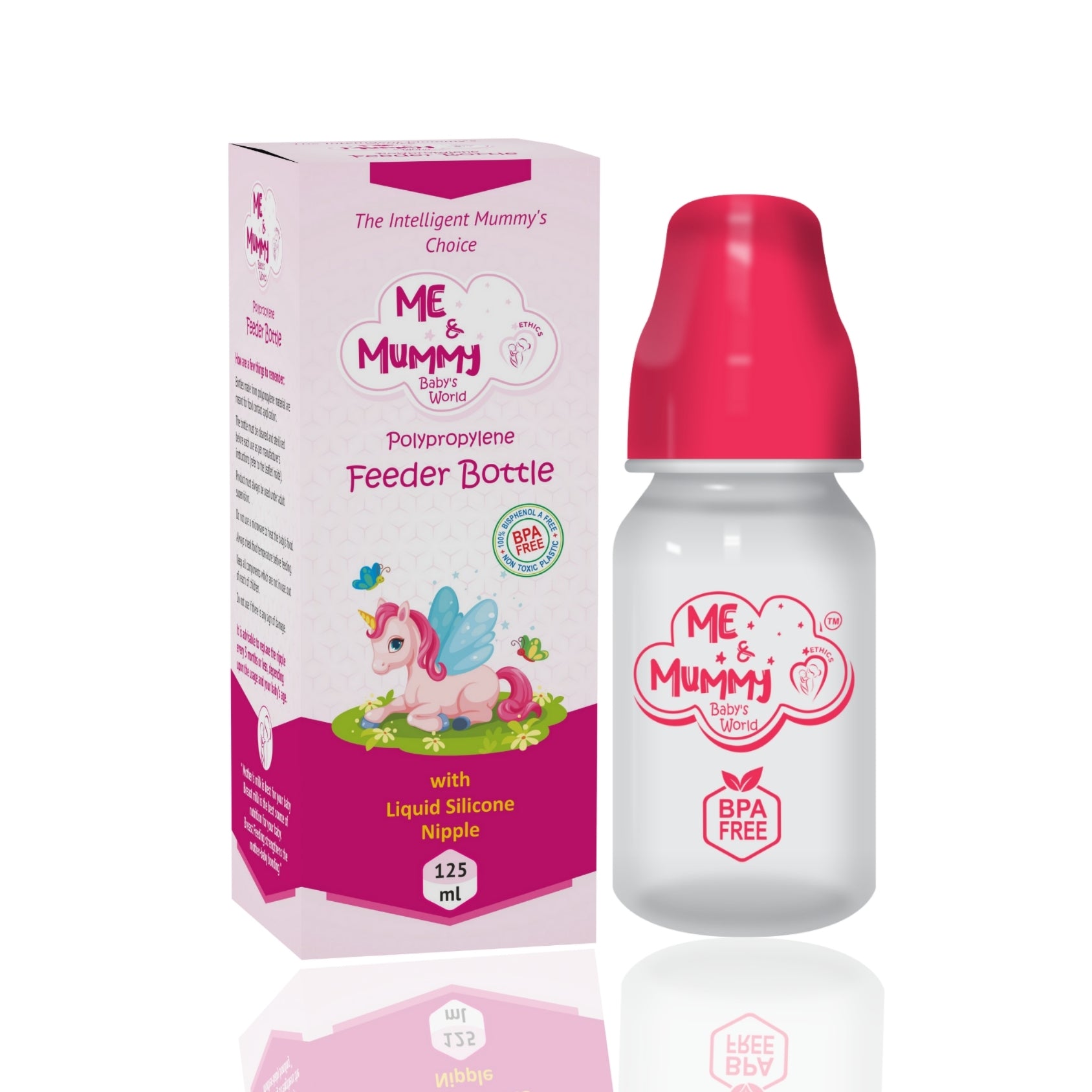 unicorn Anti-Colic Slim Regular Neck Essential Bpa-Free Baby Feeding Bottle, 125Ml, Pack Of 1, pink
