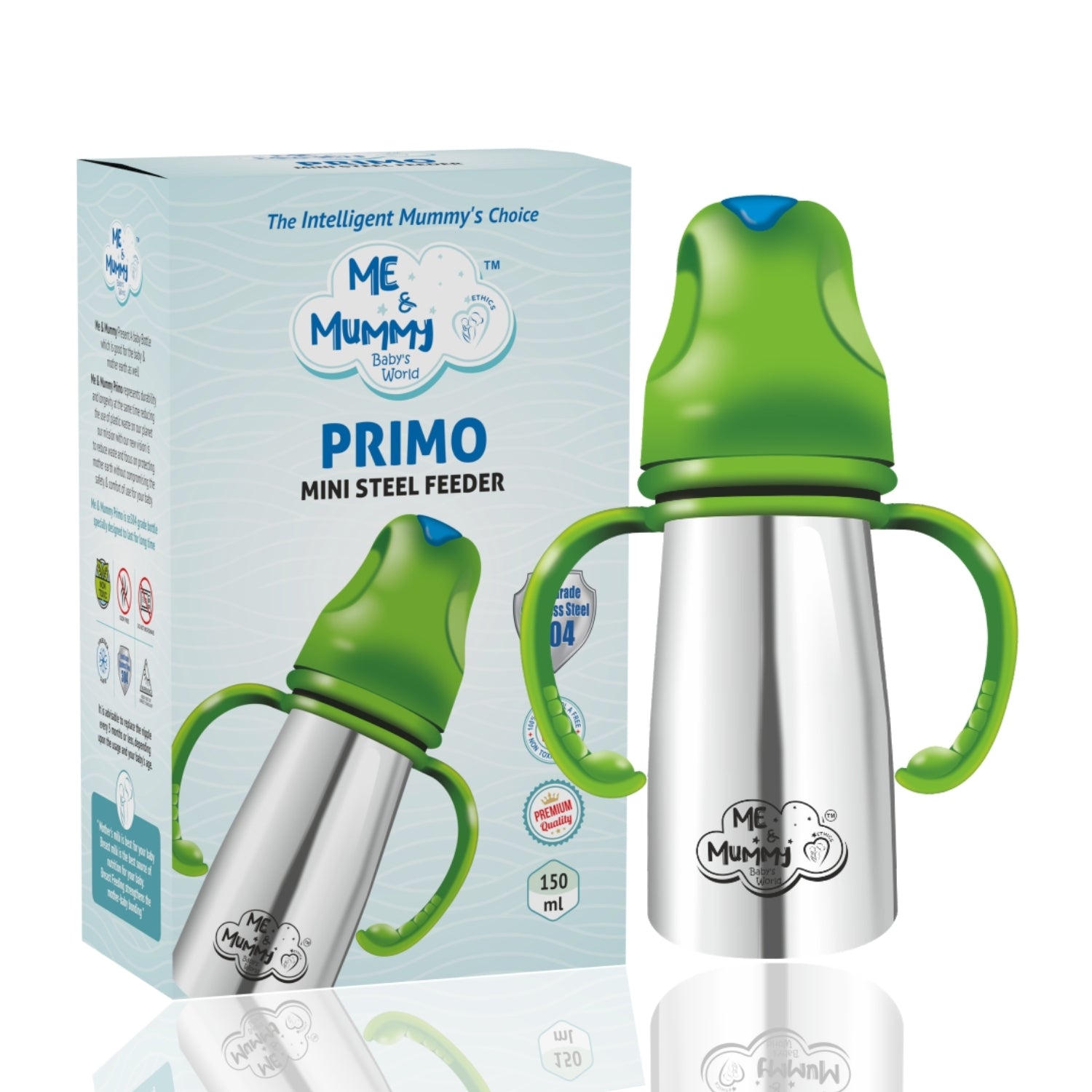 primo Stainless Steel Feeding Bottle for Baby | Premium Stainless Steel | Anti-Colic | BPA Free | Safe and Hygenic (150 ml - Regular Neck, Feeding Bottle)