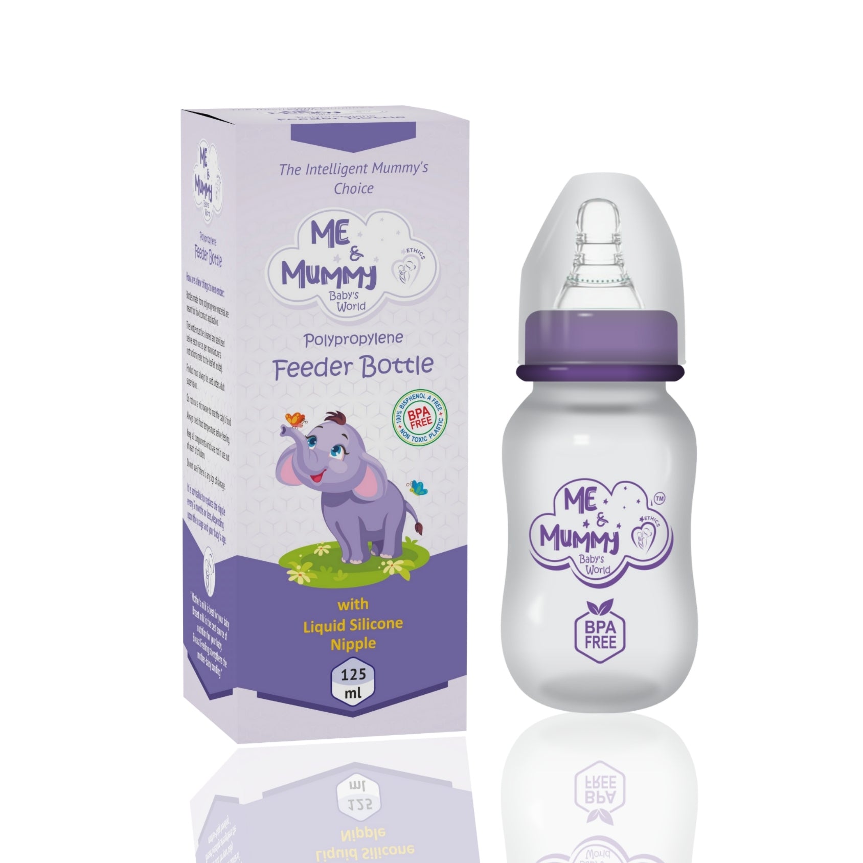 Elephant Anti-Colic Slim Regular Neck Essential Bpa-Free Baby Feeding Bottle, 125Ml, Pack Of 1, purple