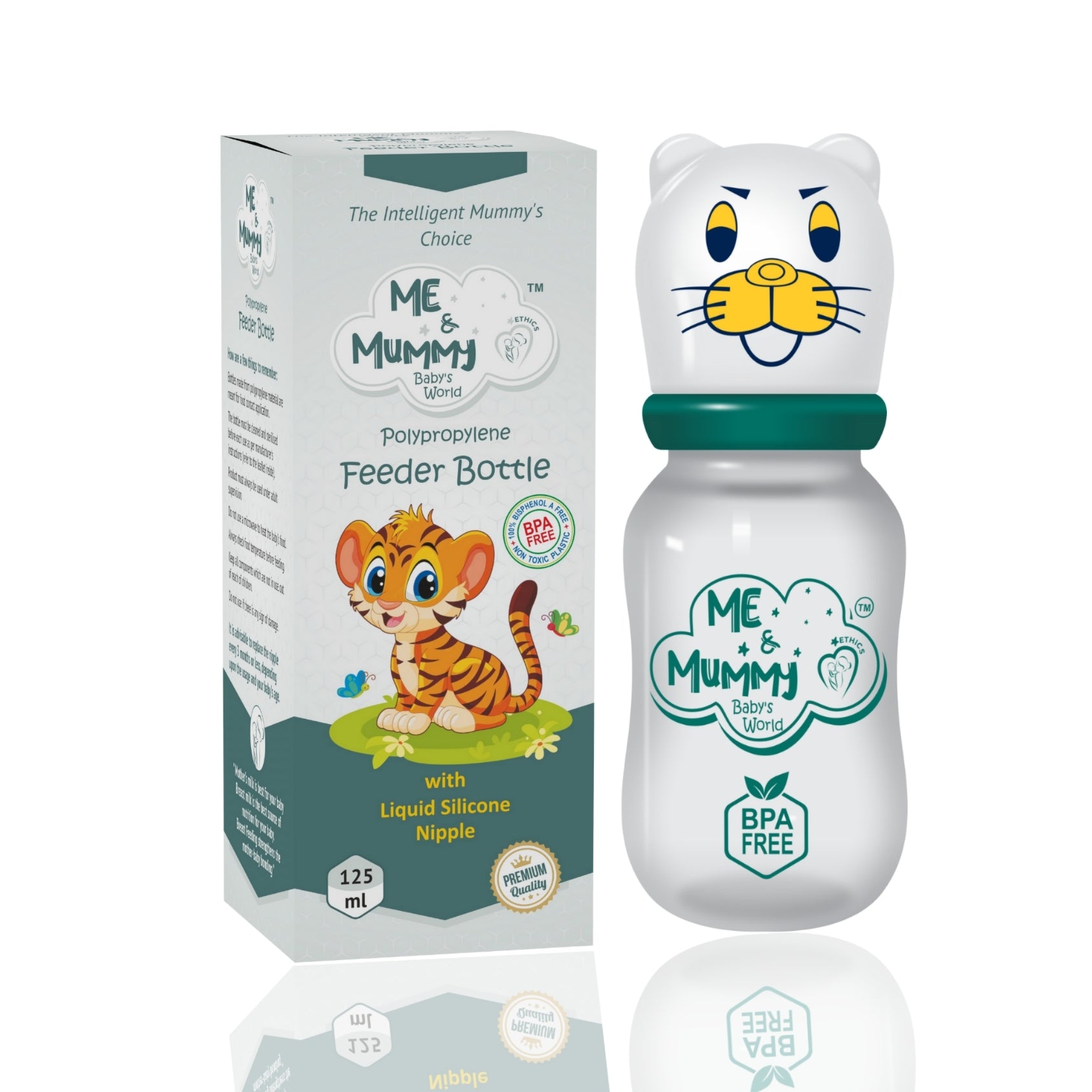 Tiger Anti-Colic Slim Regular Neck Essential Bpa-Free Baby Feeding Bottle, 125Ml, Pack Of 1, GREEN