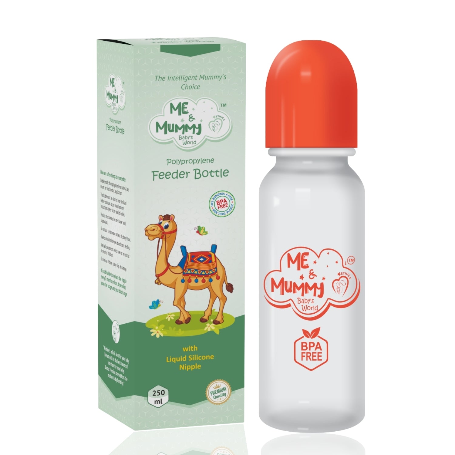 Camel anti-Colic Slim Regular Neck Essential Bpa-Free Baby Feeding Bottle, 250Ml, Pack Of 1, Orange+Transparent