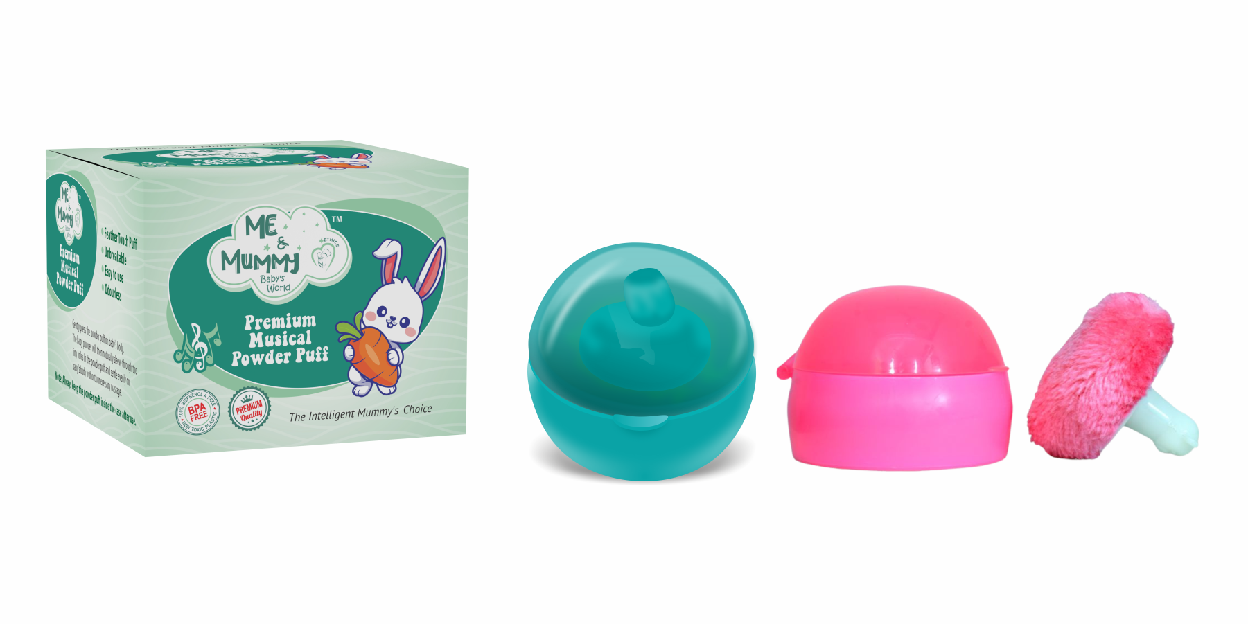 Me and Mummy Rabbit Musicale Soft Feel Baby Powder Puff - BPA Free | Box Holder Container for New Born and Kids |(Single Pack)