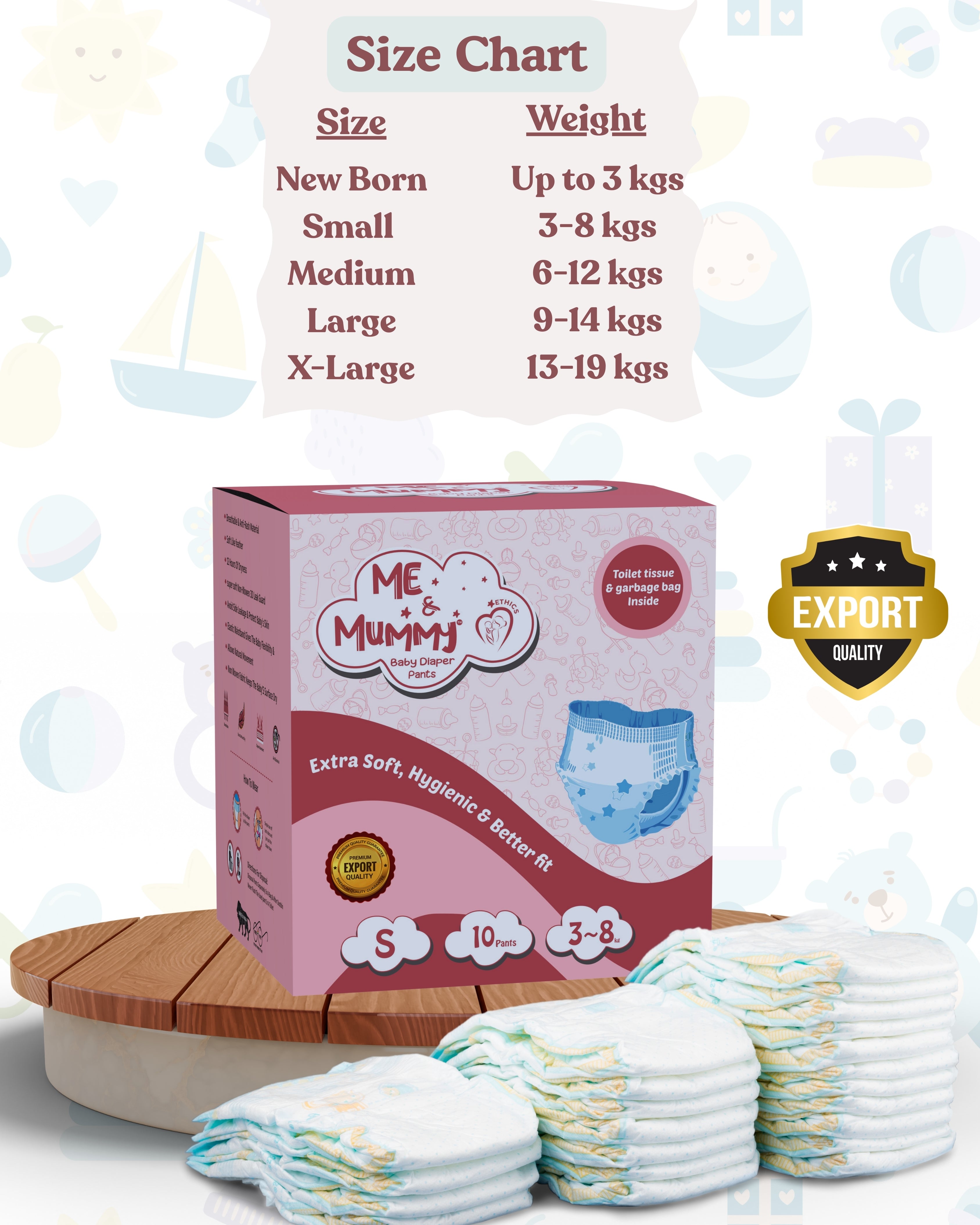 Small Baby Diaper Pants ( For 3 to 8 kg) (Trial-10pcs)