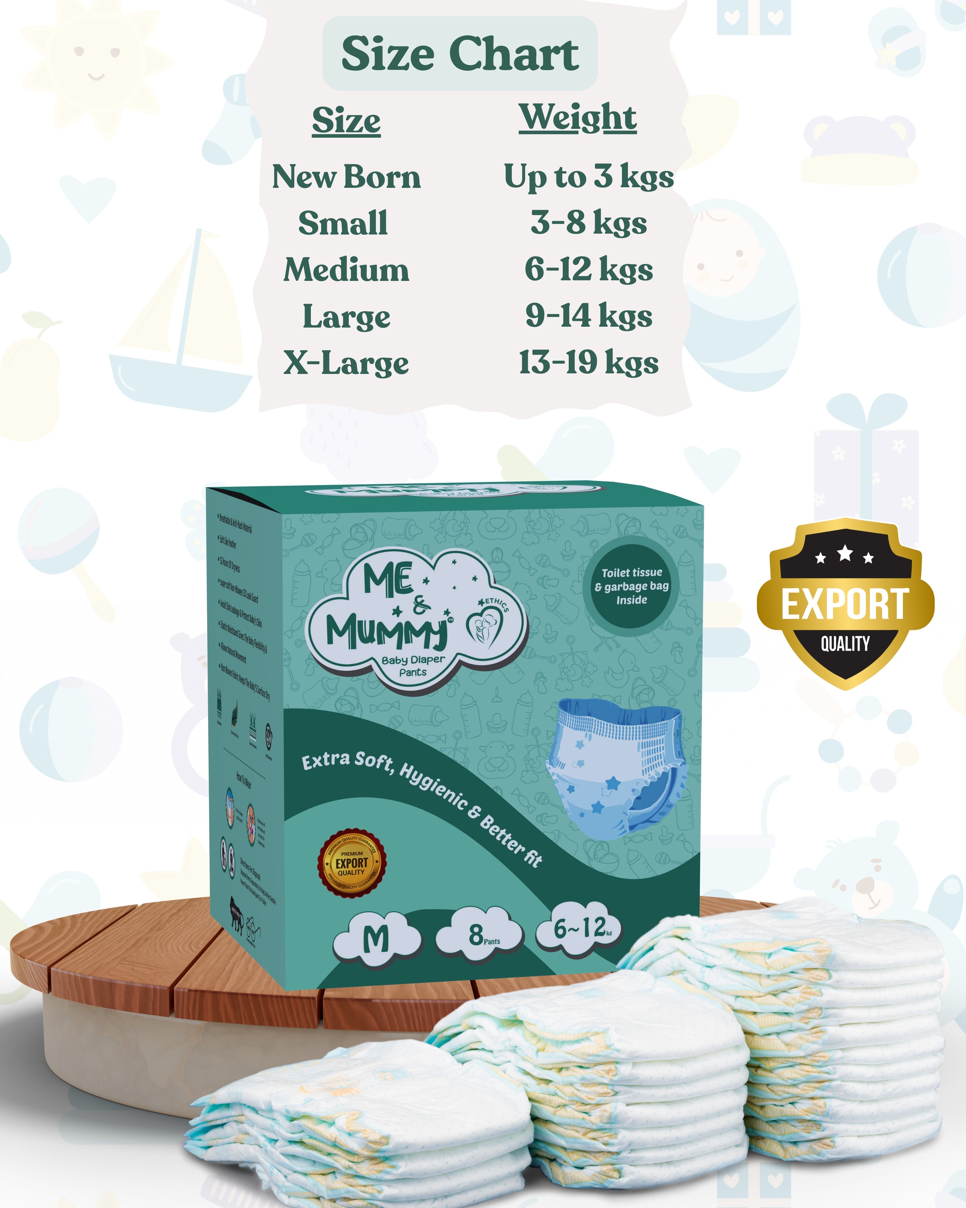 Medium Baby Diaper Pants ( For 6 to 12 kg) (Trial-08pcs)