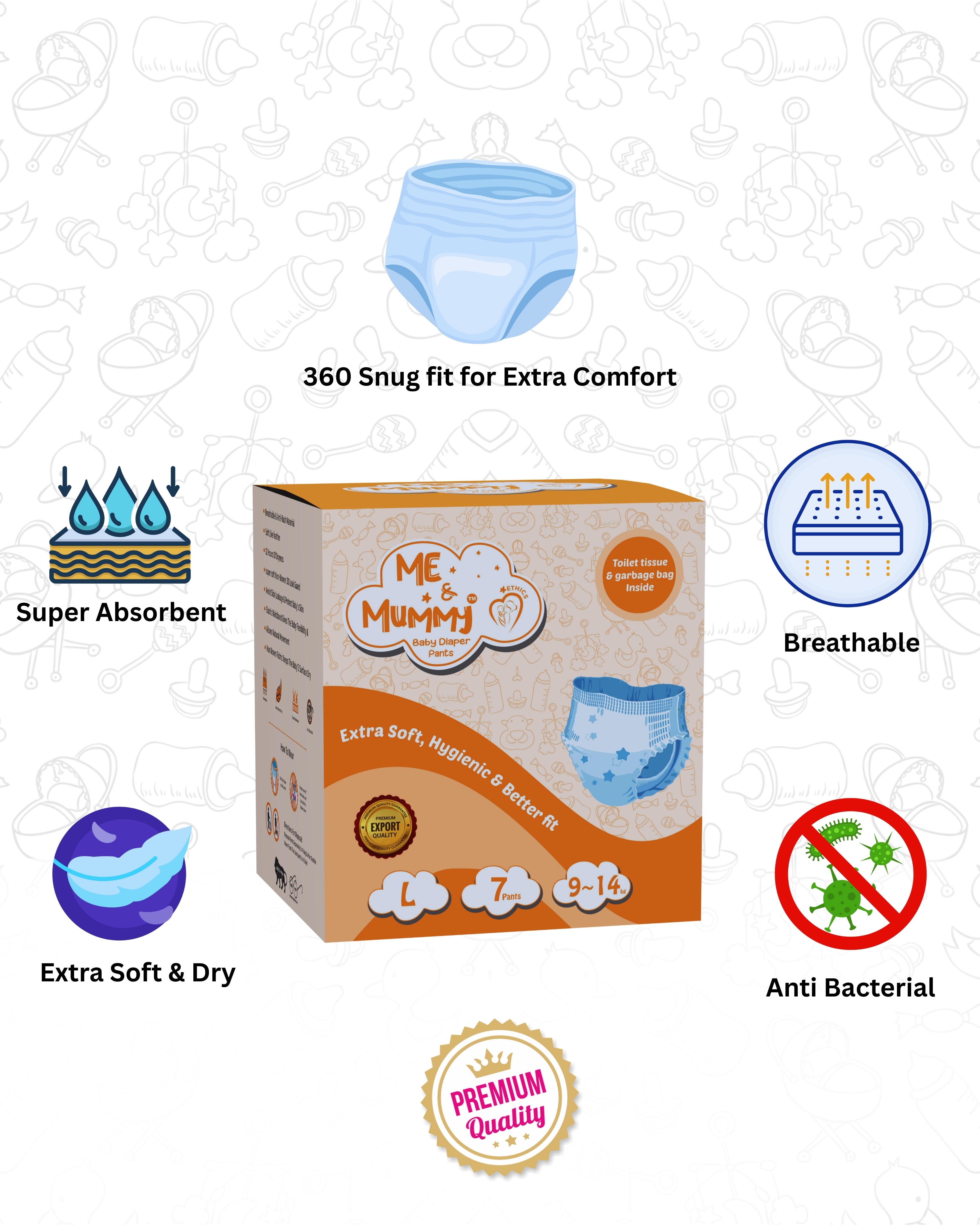 Large Baby Diaper Pants ( For 9 to 14 kg) (Trial-07 pcs)
