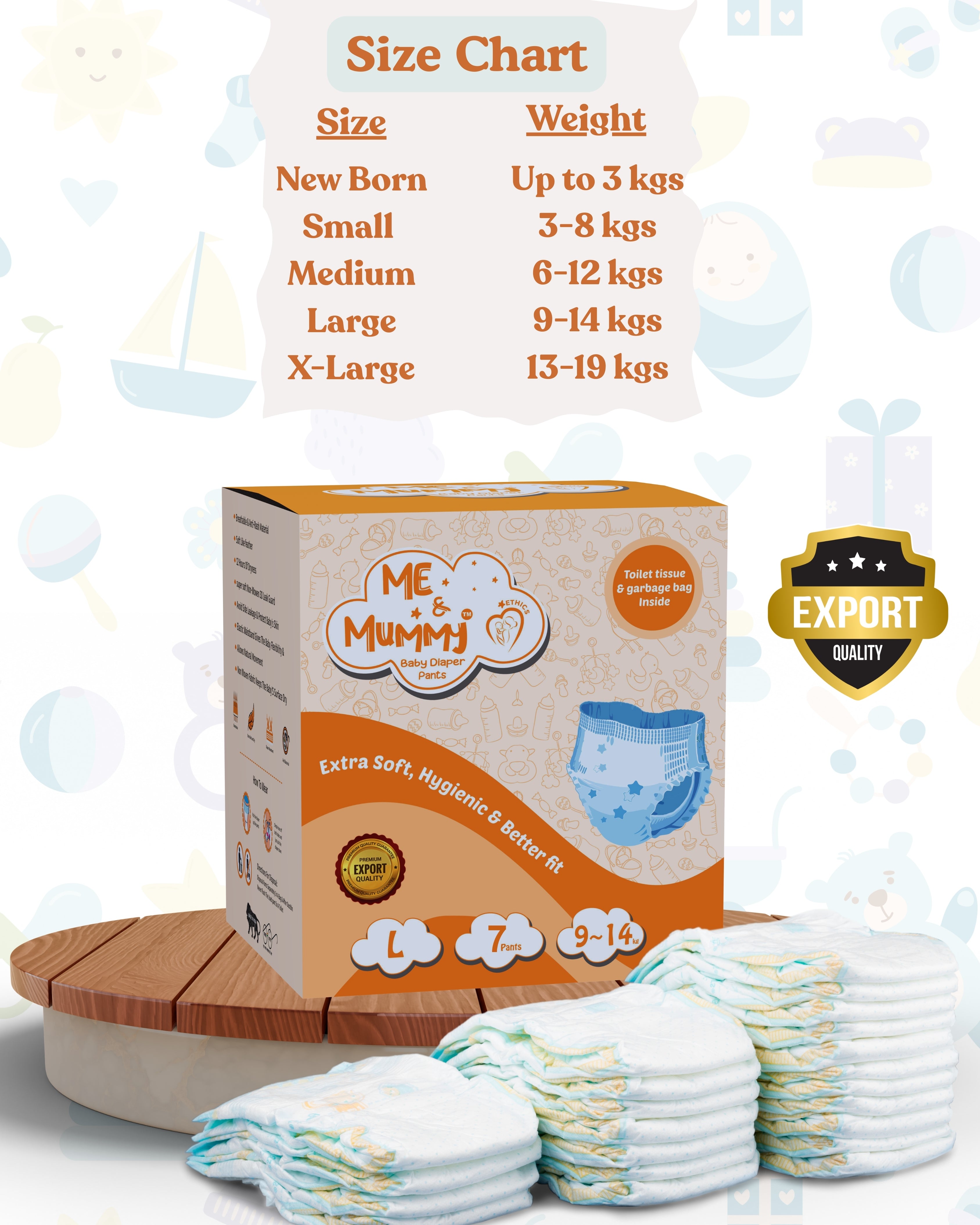 Large Baby Diaper Pants ( For 9 to 14 kg) (Trial-07 pcs)
