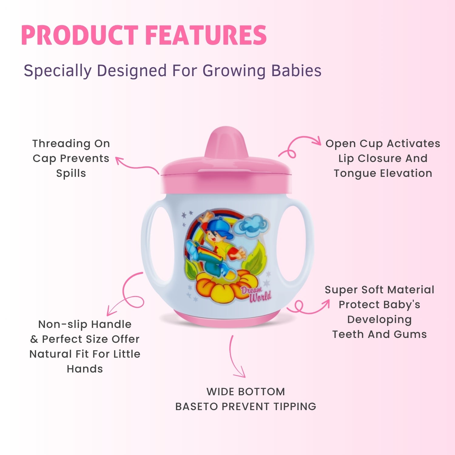 Ample Cup (Sippy/Sipper) with Cover and Doodle Twin Handle 150ml