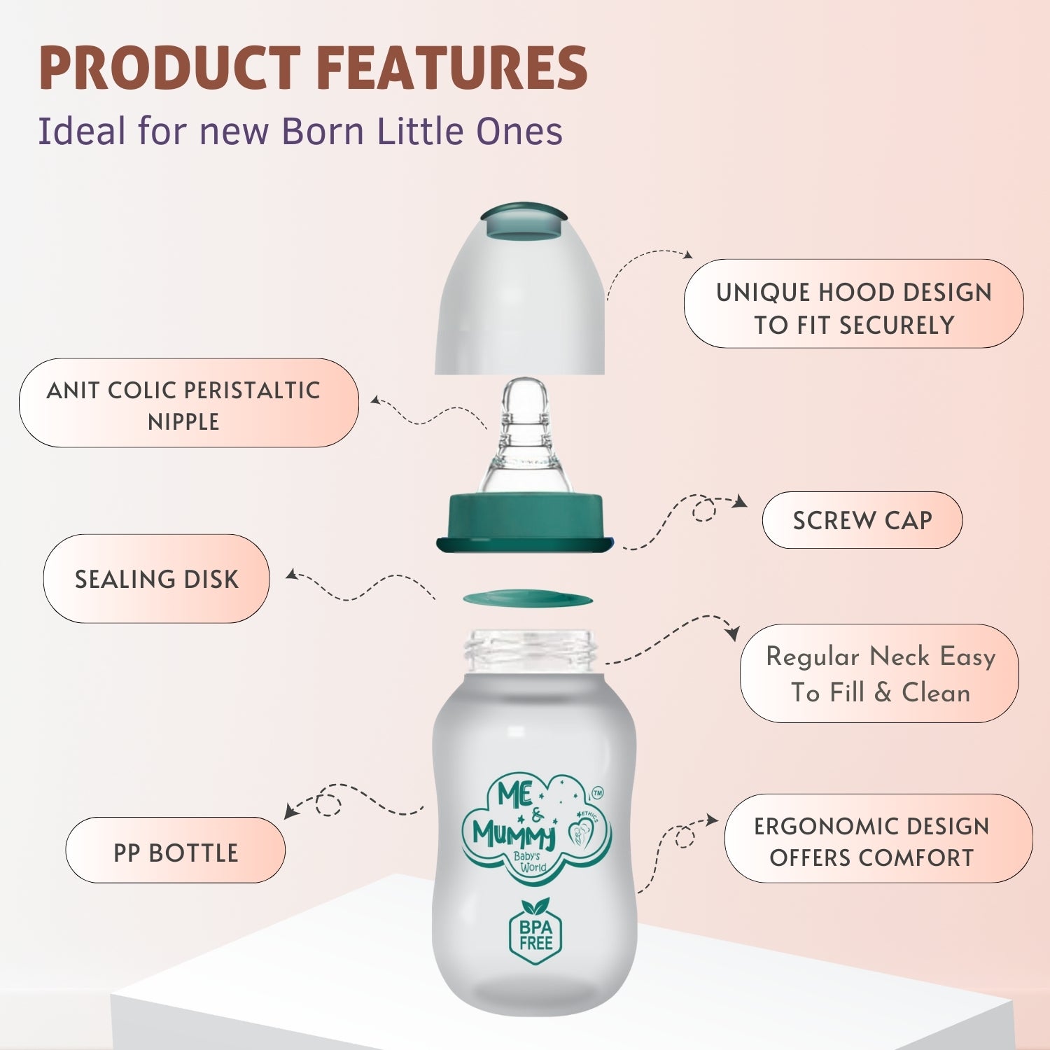 Lion Anti-Colic Slim Regular Neck Essential Bpa-Free Baby Feeding Bottle, 125Ml, Pack Of 1, GREEN