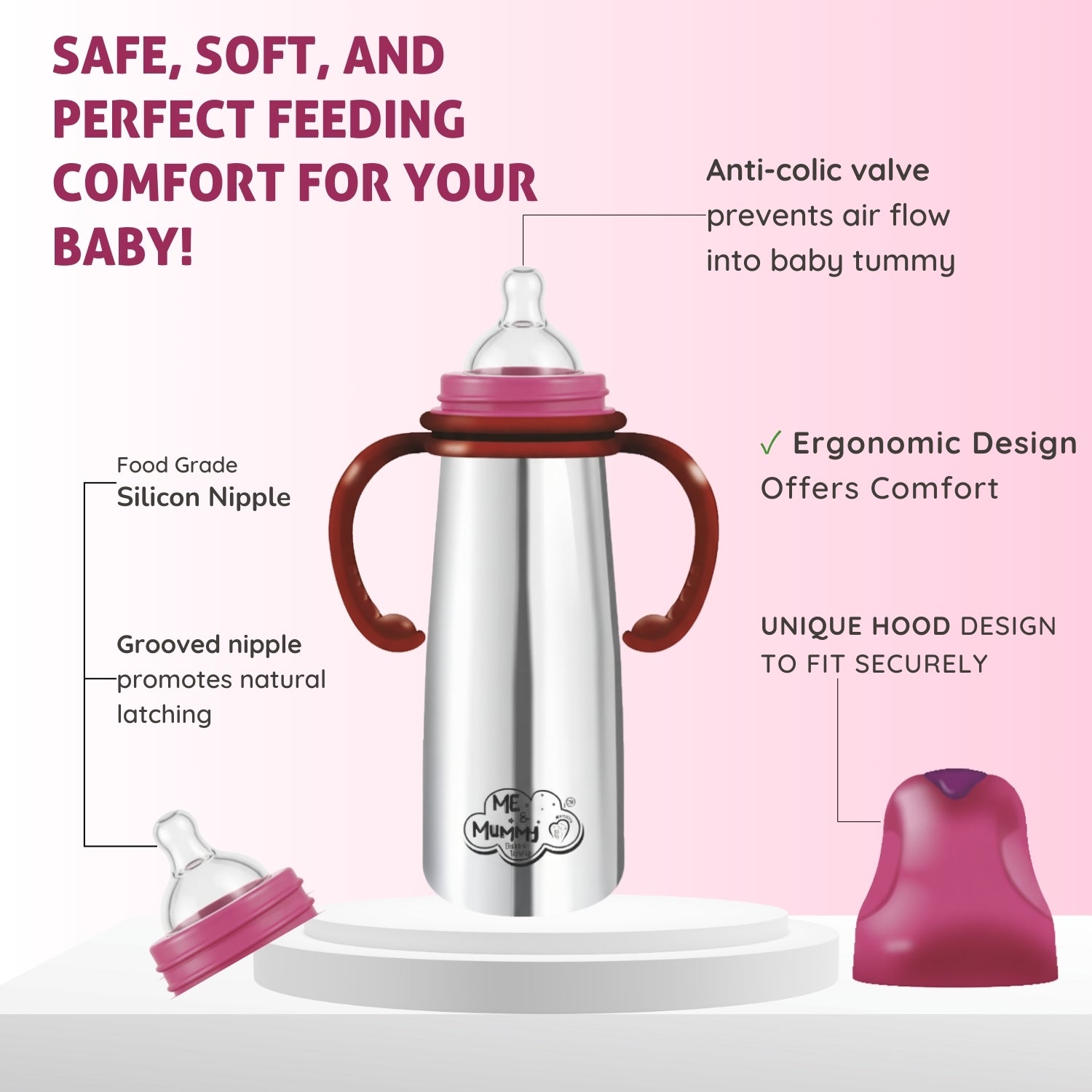 Me and mummy primo Stainless Steel Feeding Bottle for Baby | Premium Stainless Steel | Anti-Colic | BPA Free | Safe and Hygenic (260 ml - Regular Neck, Feeding Bottle)