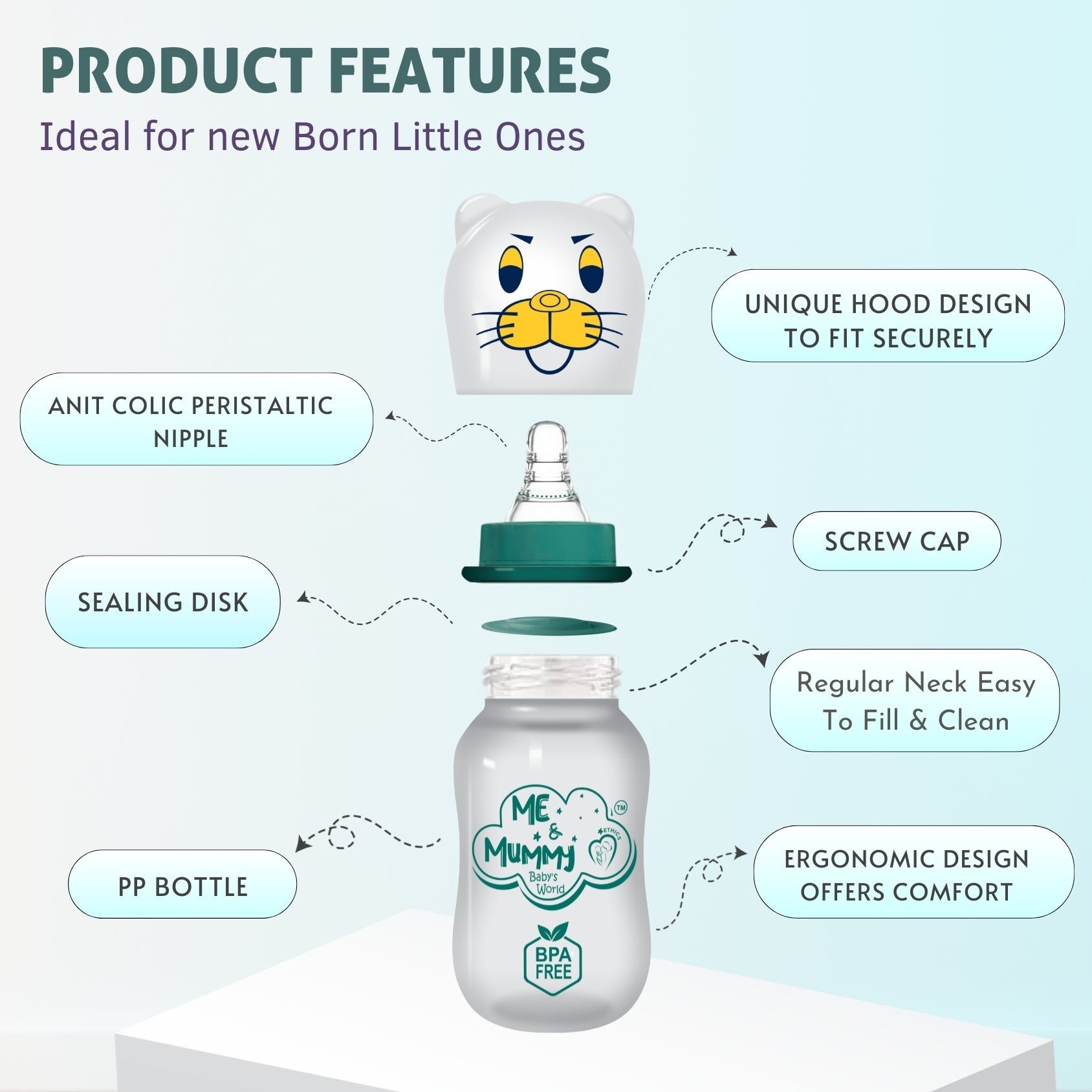 Tiger Anti-Colic Slim Regular Neck Essential Bpa-Free Baby Feeding Bottle, 125Ml, Pack Of 1, GREEN
