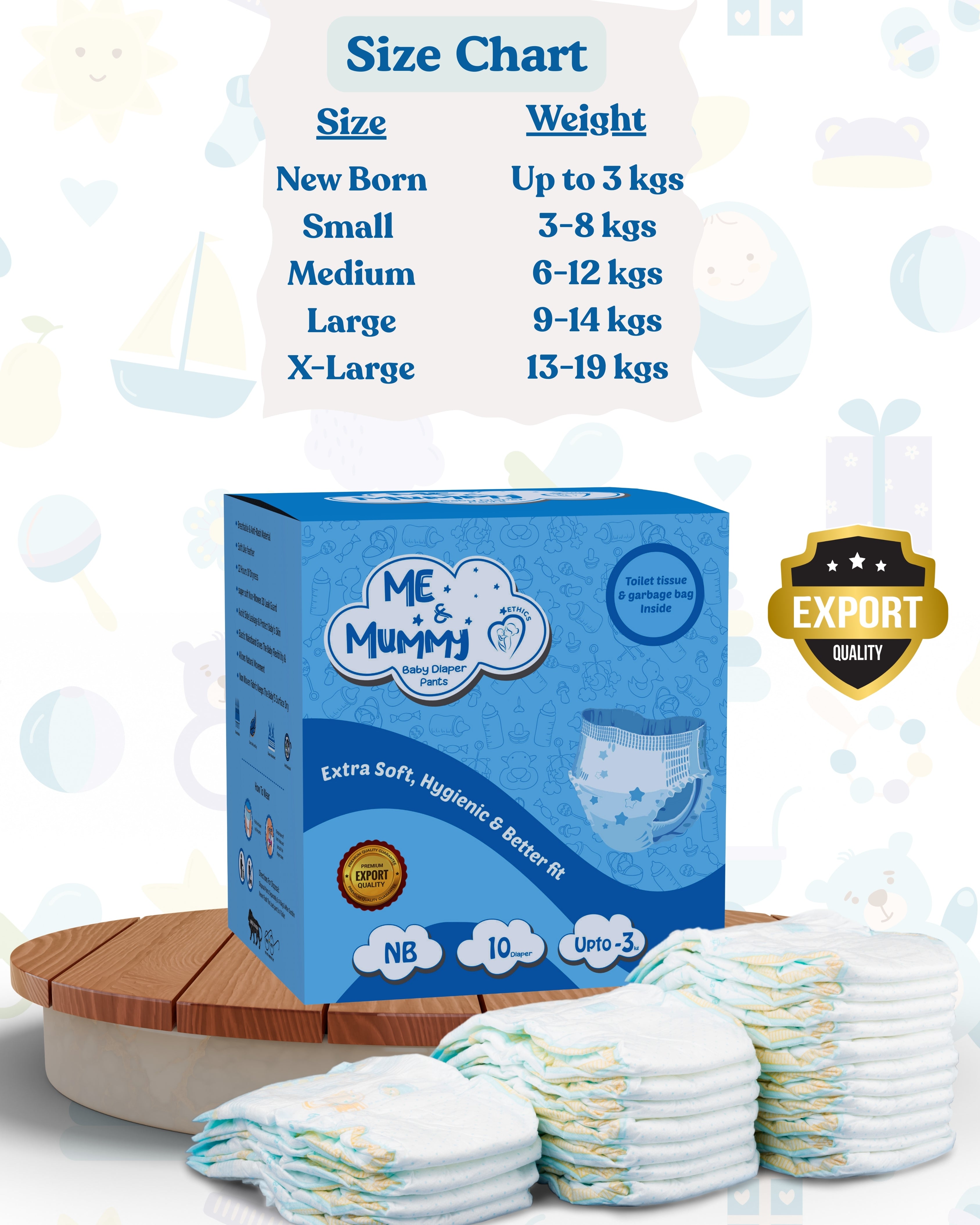 New Born  Baby Diaper Pants ( Up to 3 kg)|PANT STYLE|VELCRO TYPE (Trial-10pcs)