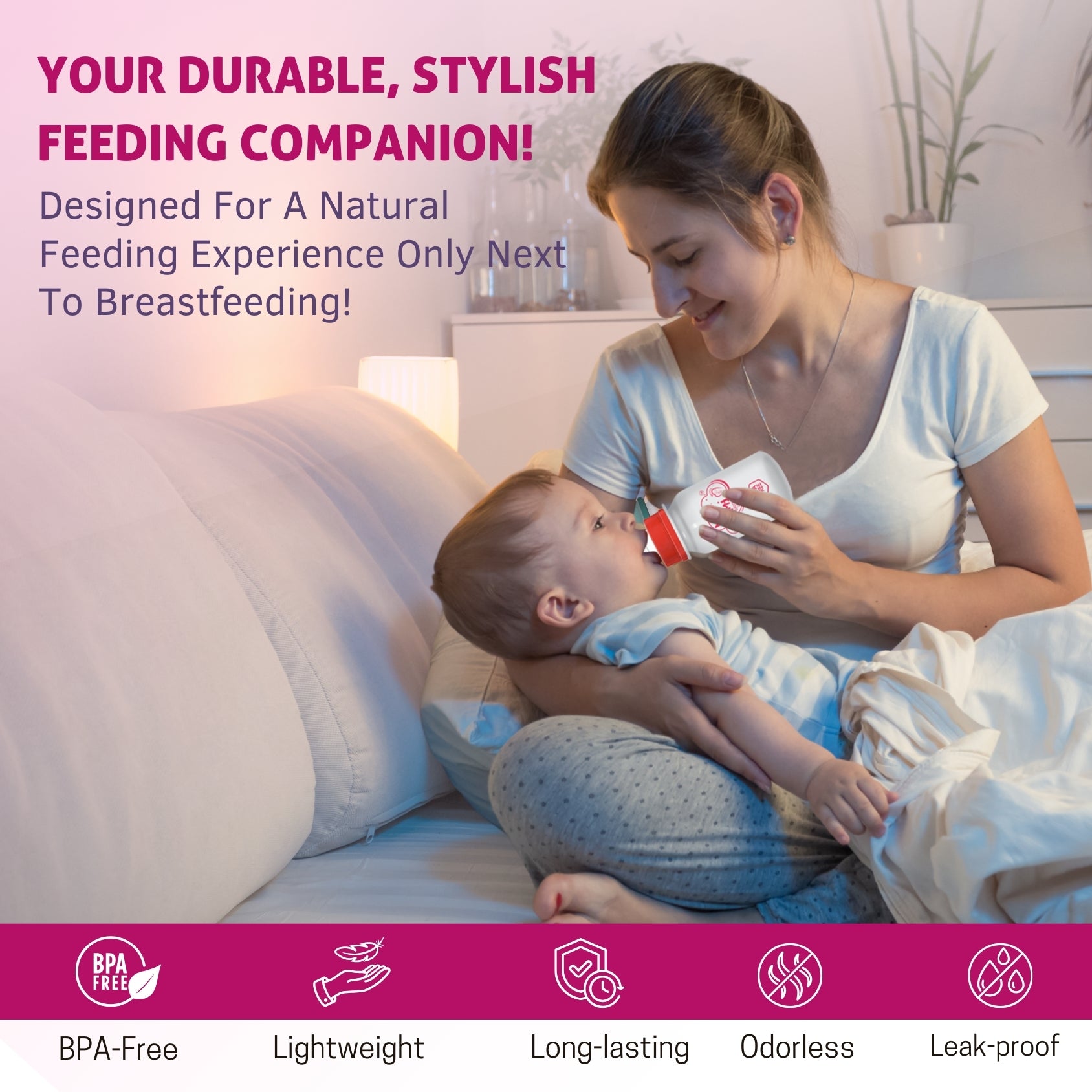 unicorn Anti-Colic Slim Regular Neck Essential Bpa-Free Baby Feeding Bottle, 125Ml, Pack Of 1, pink