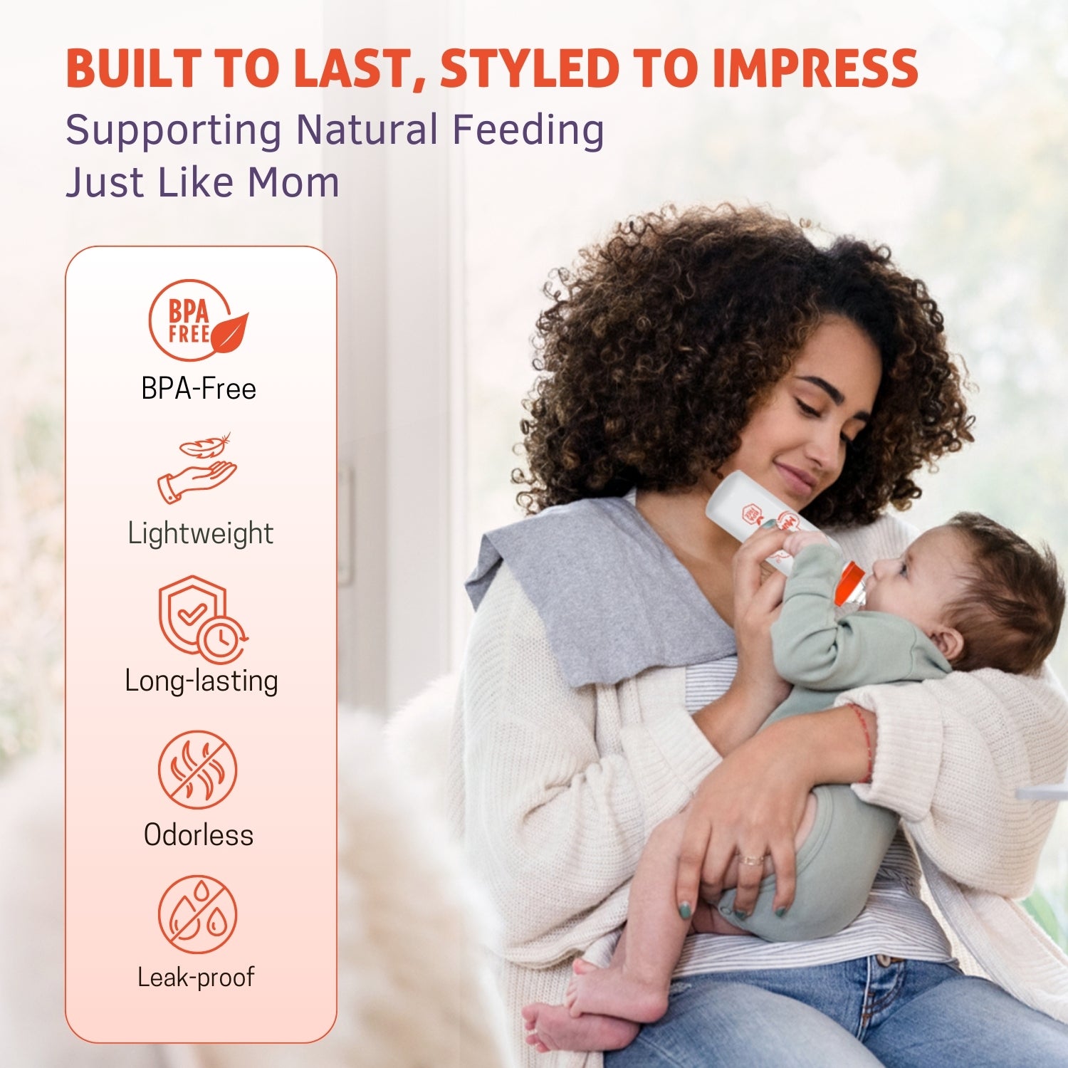Camel anti-Colic Slim Regular Neck Essential Bpa-Free Baby Feeding Bottle, 250Ml, Pack Of 1, Orange+Transparent