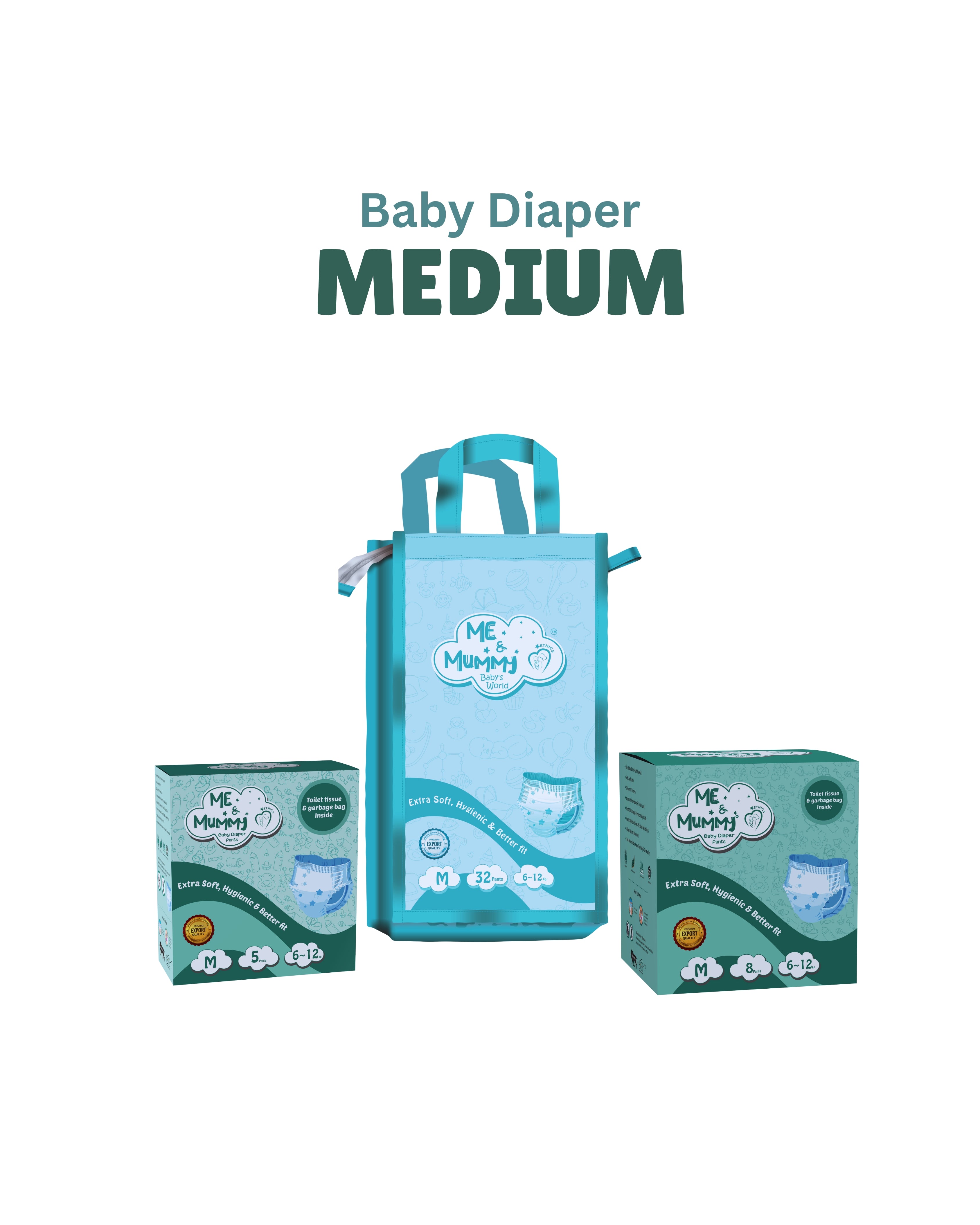 Medium Baby Diaper Pants ( For 6 to 12 kg) Pack Of 32pcs
