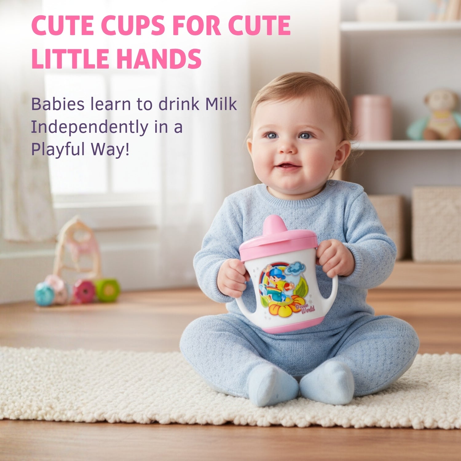Ample Cup (Sippy/Sipper) with Cover and Doodle Twin Handle 150ml