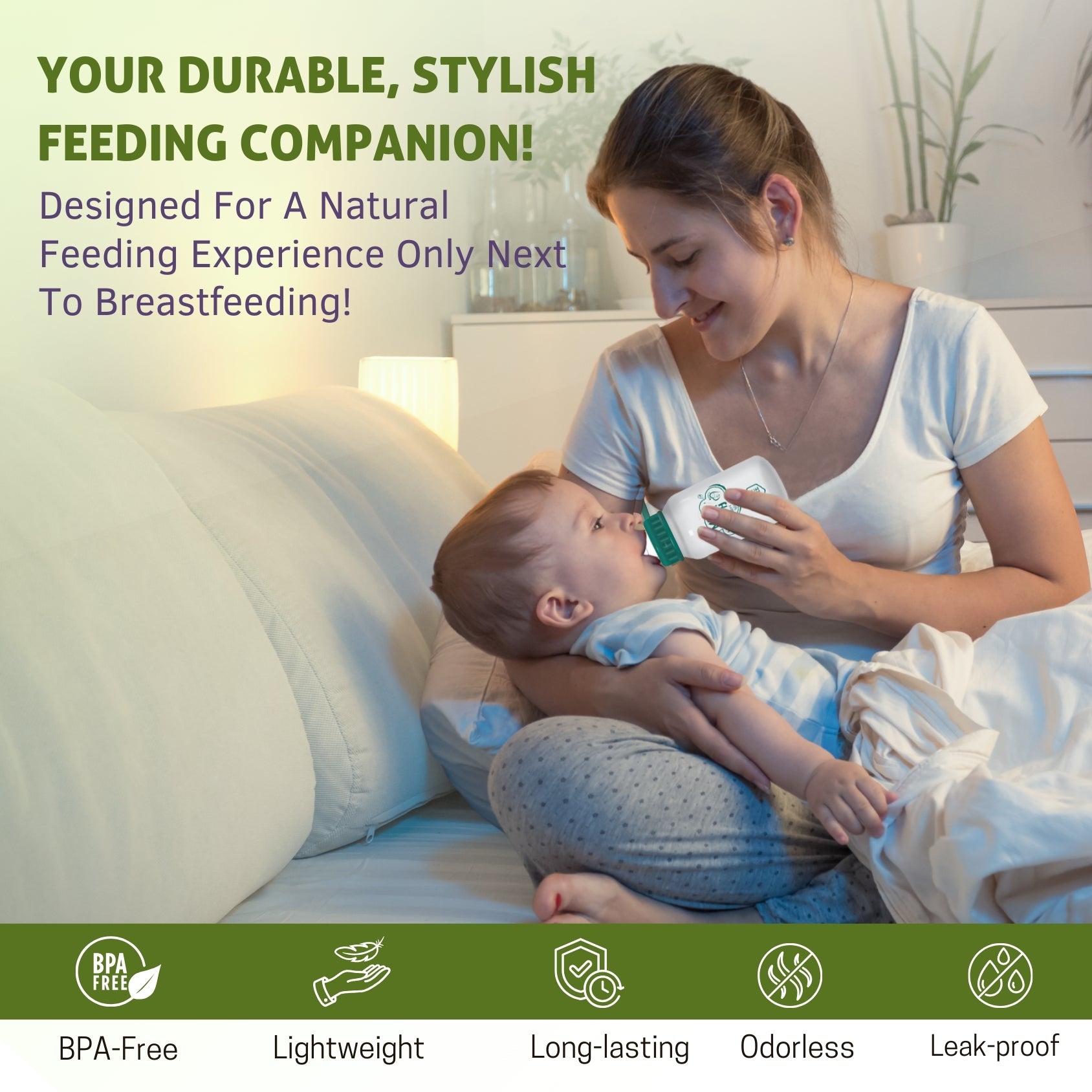 DEER Anti-Colic Slim Regular Neck Essential Bpa-Free Baby Feeding Bottle, 125Ml, Pack Of 1, GREEN