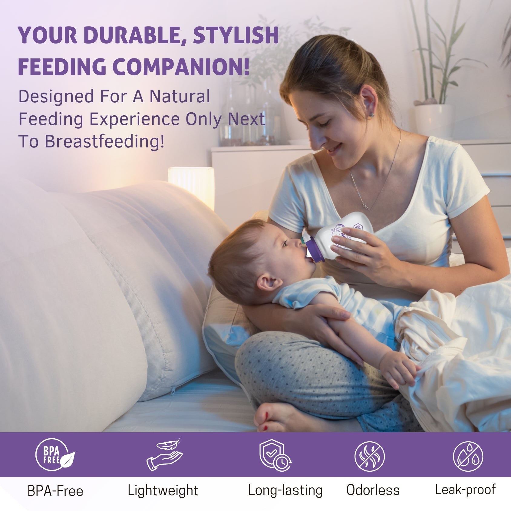 Elephant Anti-Colic Slim Regular Neck Essential Bpa-Free Baby Feeding Bottle, 125Ml, Pack Of 1, purple