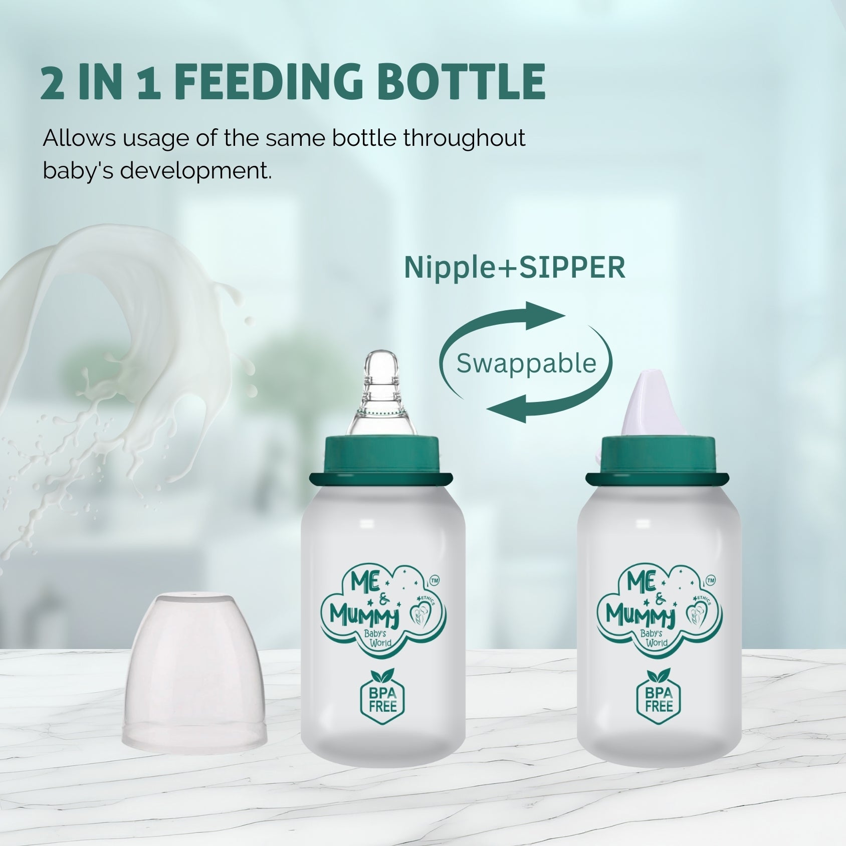 ZEBRA Anti-Colic Slim Regular Neck Essential Bpa-Free Baby Feeding Bottle, 125Ml, Pack Of 1, Green