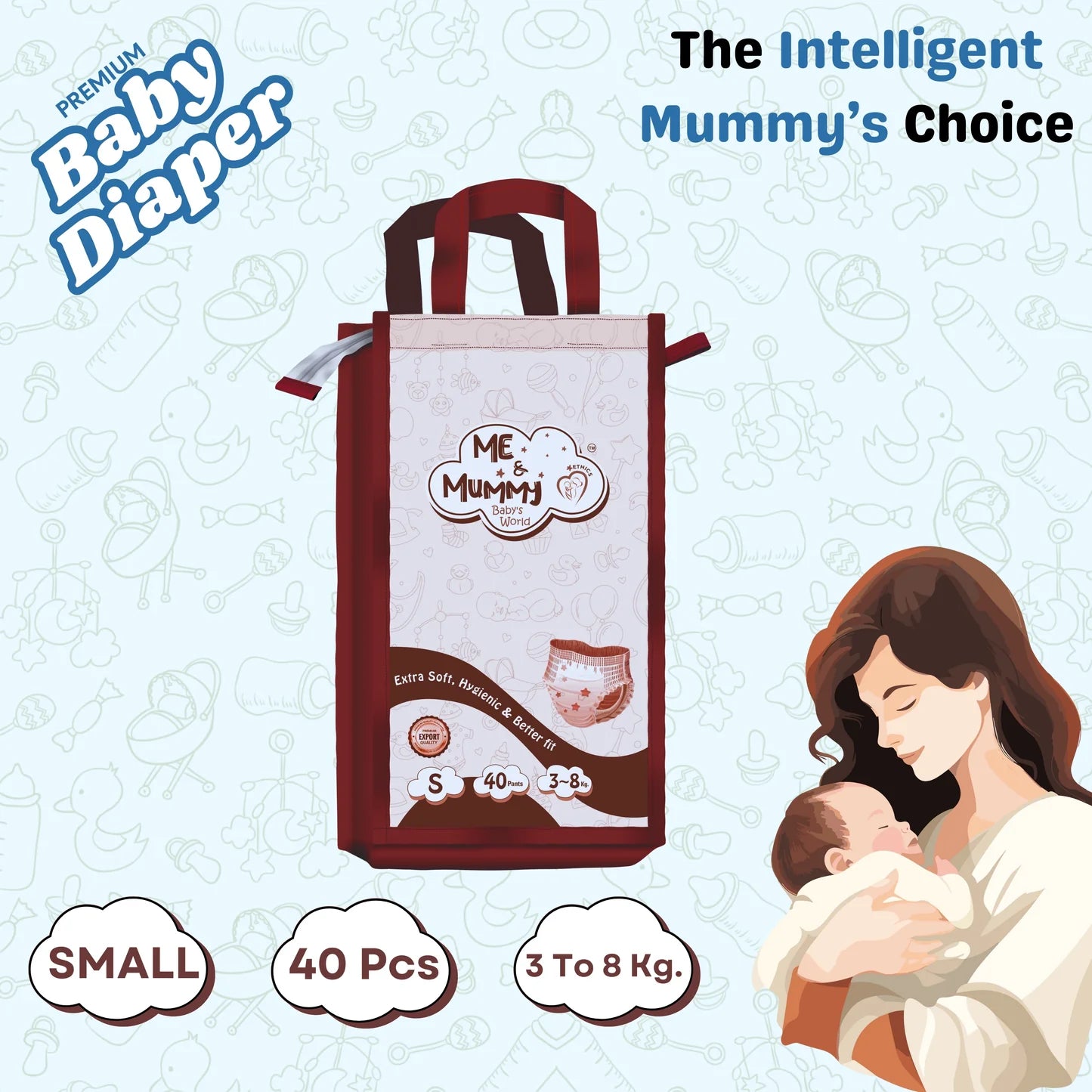 Small Baby Diaper Pants      ( For 3 to 8 kg)N Pack Of 40pcs