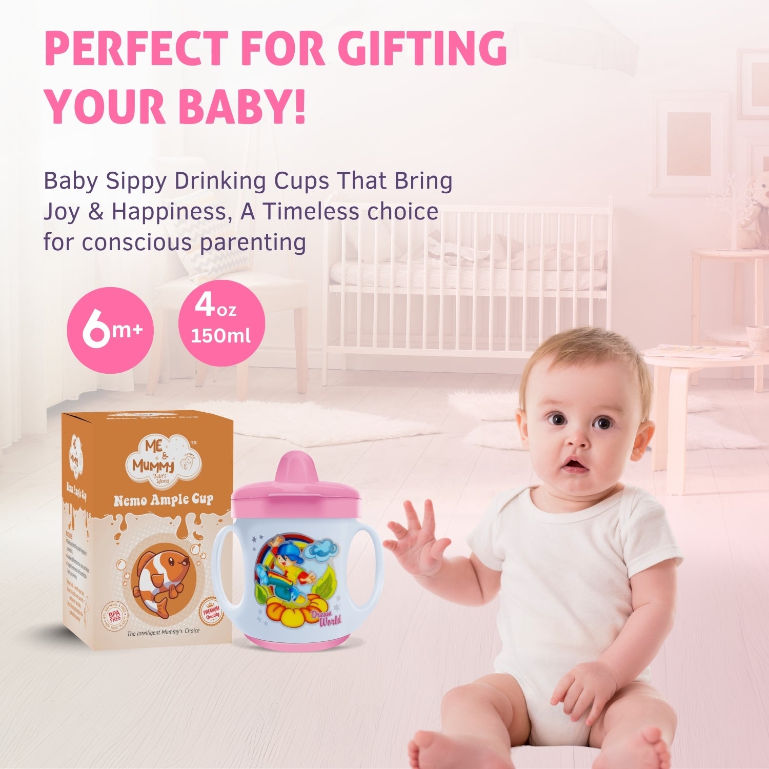 Ample Cup (Sippy/Sipper) with Cover and Doodle Twin Handle 150ml