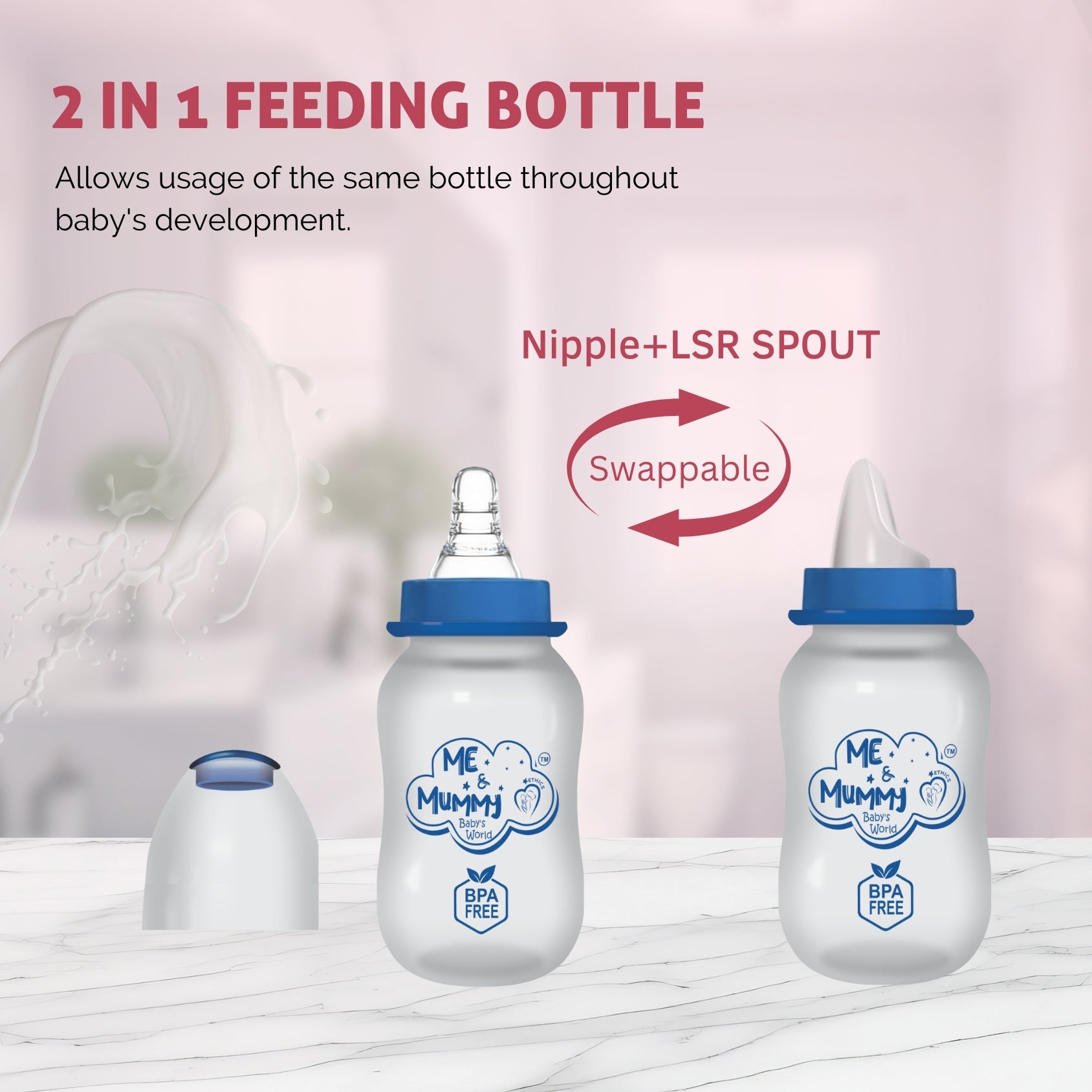 RhinoAnti-Colic Slim Regular Neck Essential Bpa-Free Baby Feeding Bottle, 125Ml, Pack Of 1, Magenta
