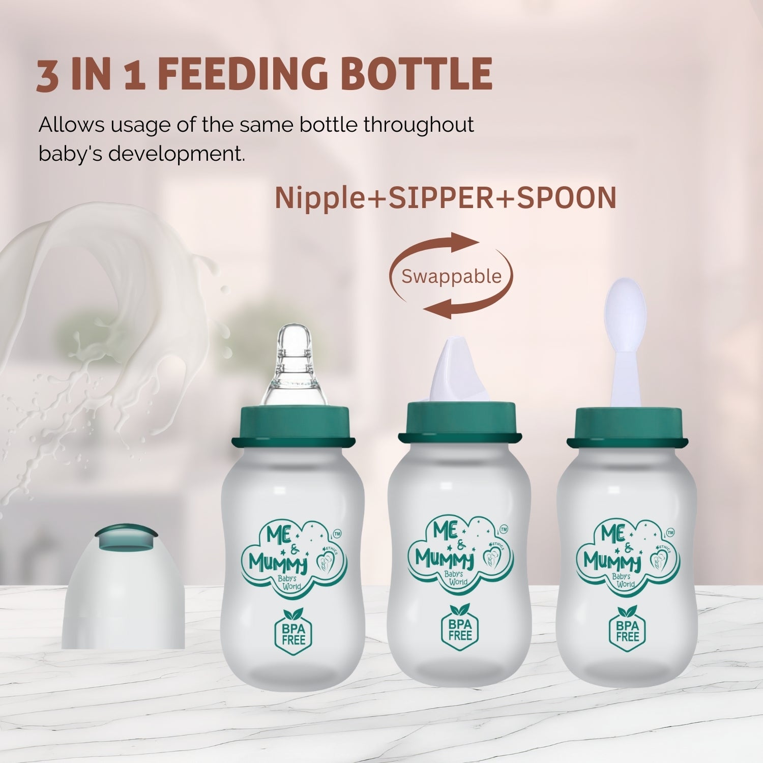 Lion Anti-Colic Slim Regular Neck Essential Bpa-Free Baby Feeding Bottle, 125Ml, Pack Of 1, GREEN