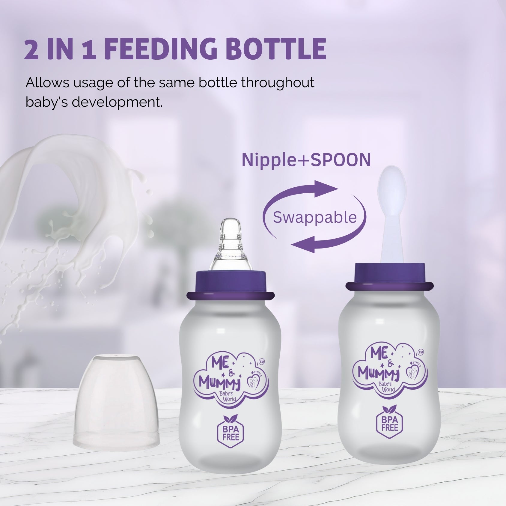 Elephant Anti-Colic Slim Regular Neck Essential Bpa-Free Baby Feeding Bottle, 125Ml, Pack Of 1, purple