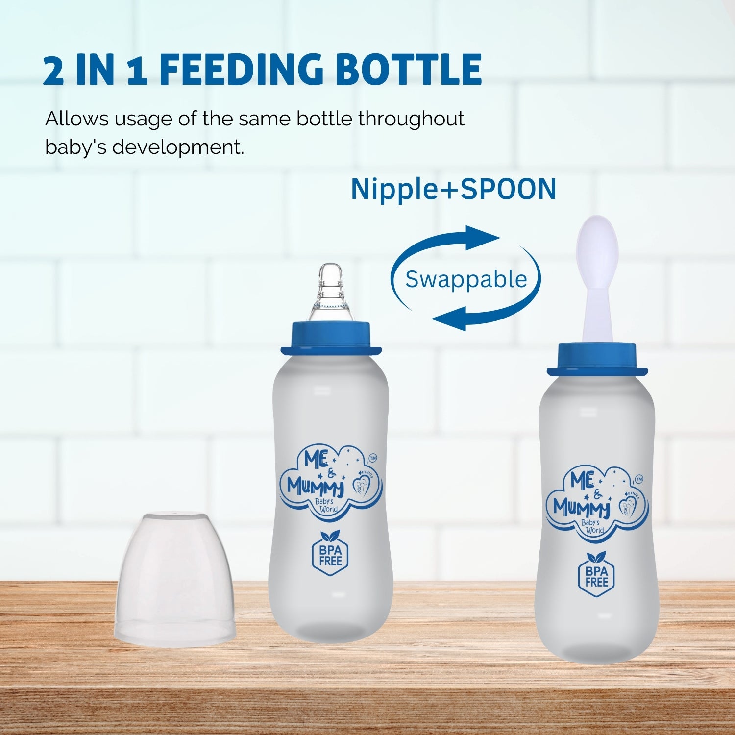 Giraffe anti-Colic Slim Regular Neck Essential Bpa-Free Baby Feeding Bottle, 250Ml, Pack Of 1, Blue + Transparent