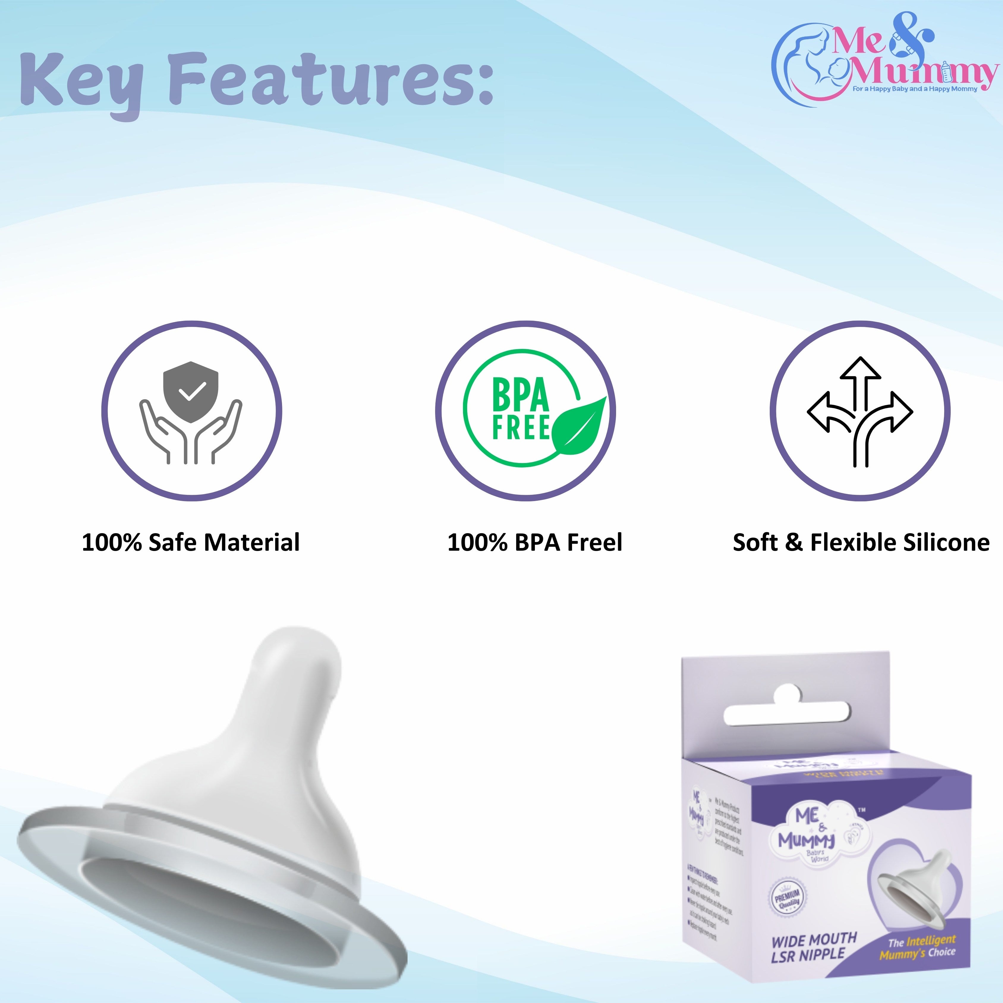 Nurture Anti Colic Teat/Nipple for Wide Neck Bottle |2pcs |Bottle Nipple for Baby, 6m+ | Soft & Flexible Silicone| Leak Proof, Bpa Free