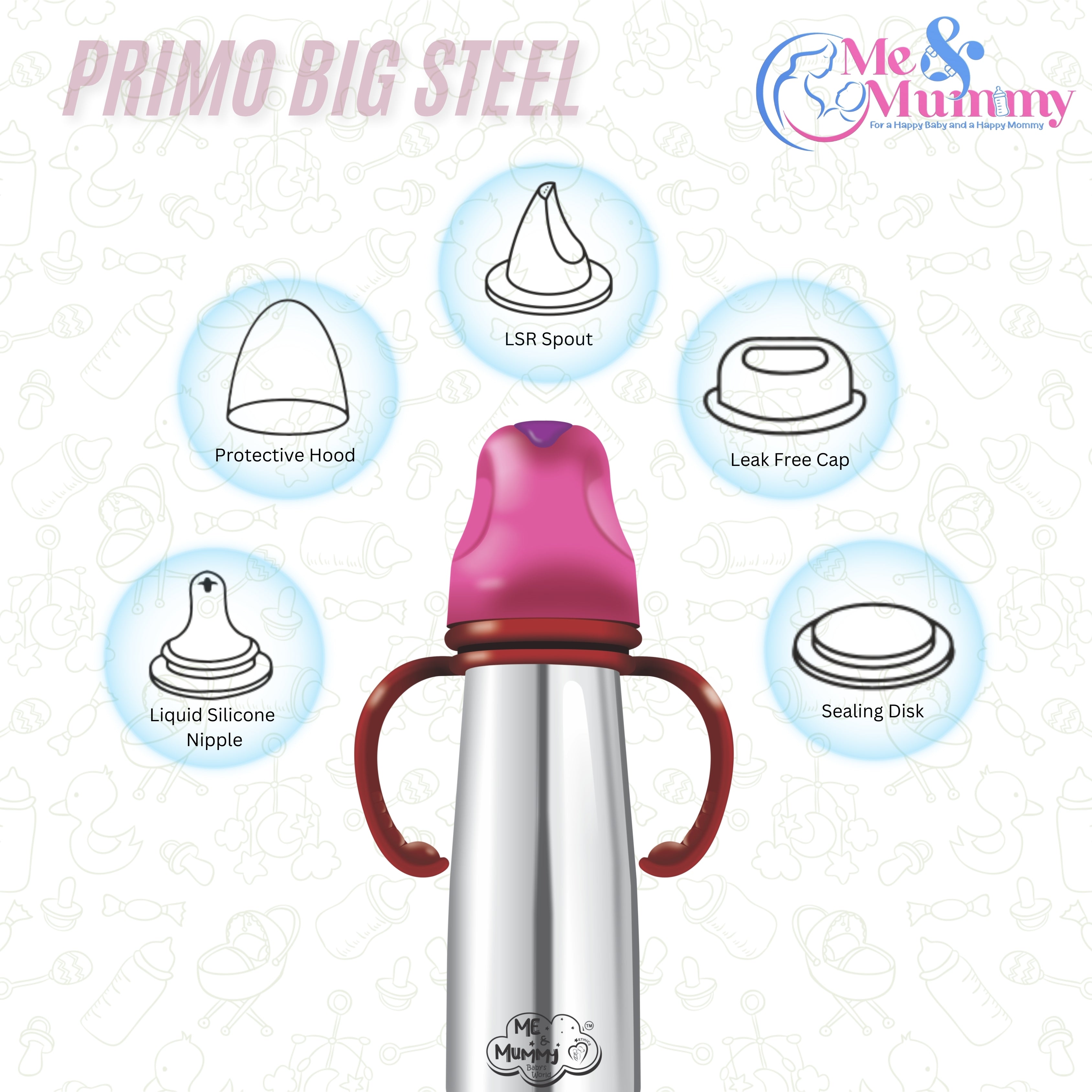 Me and mummy primo Stainless Steel Feeding Bottle for Baby | Premium Stainless Steel | Anti-Colic | BPA Free | Safe and Hygenic (260 ml - Regular Neck, Feeding Bottle)