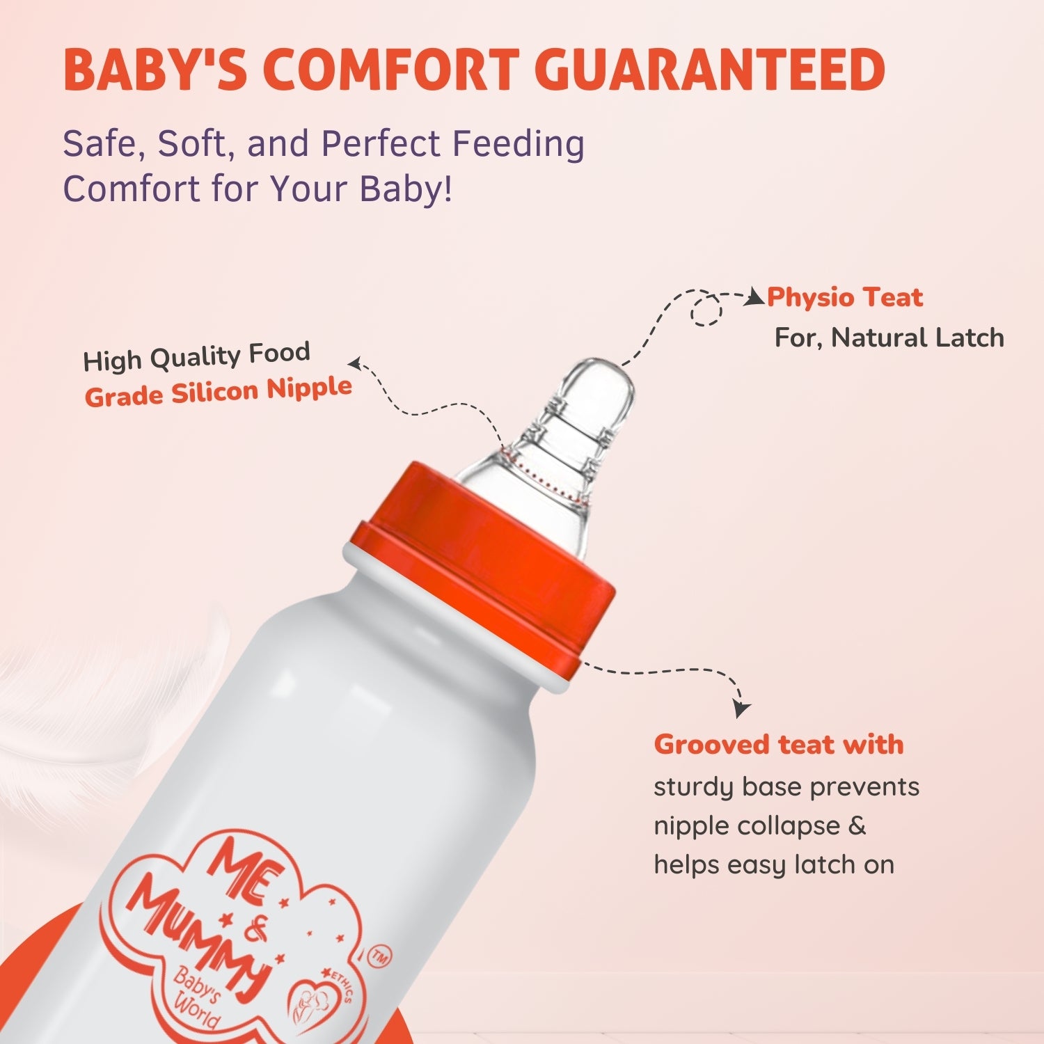 Camel anti-Colic Slim Regular Neck Essential Bpa-Free Baby Feeding Bottle, 250Ml, Pack Of 1, Orange+Transparent