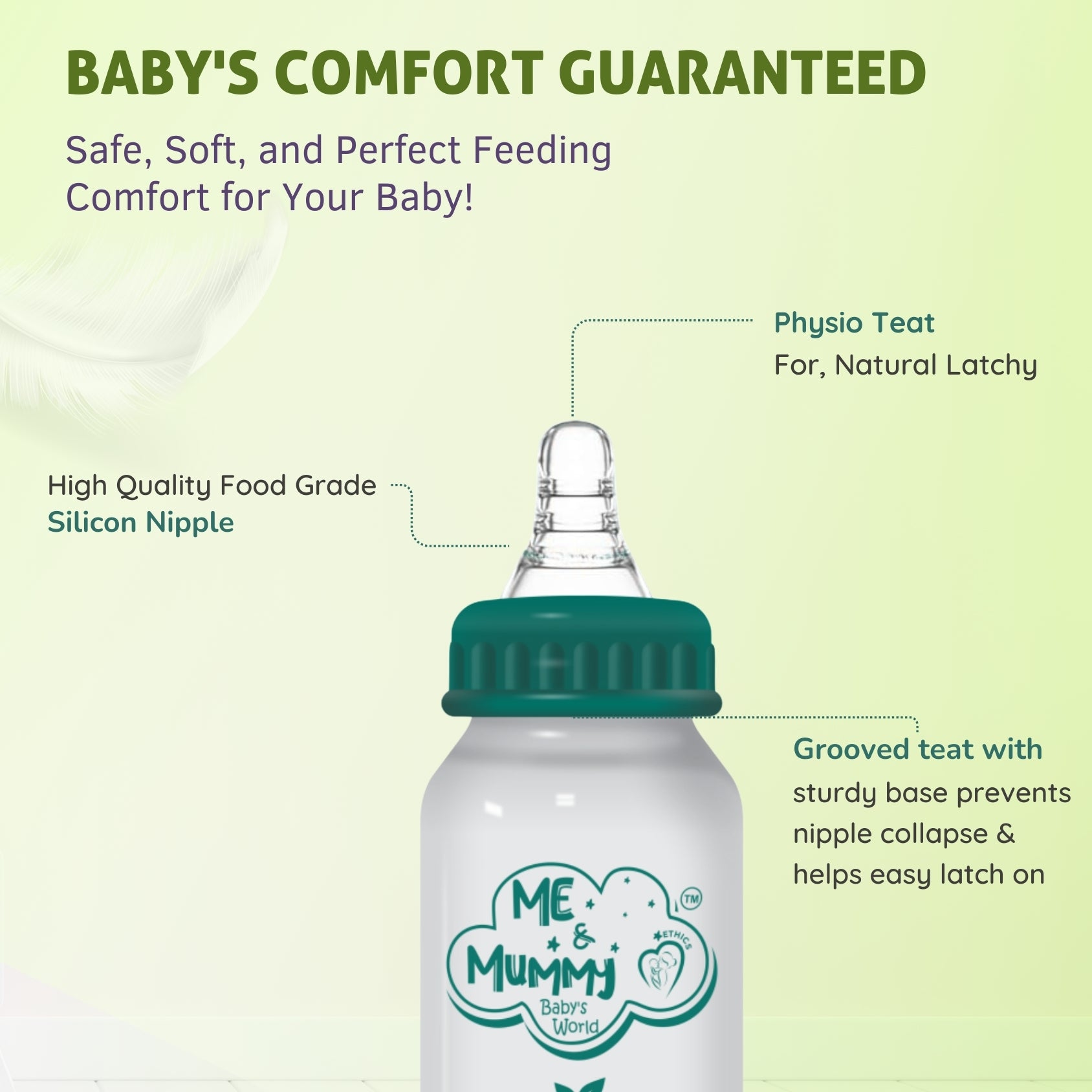 DEER Anti-Colic Slim Regular Neck Essential Bpa-Free Baby Feeding Bottle, 125Ml, Pack Of 1, GREEN