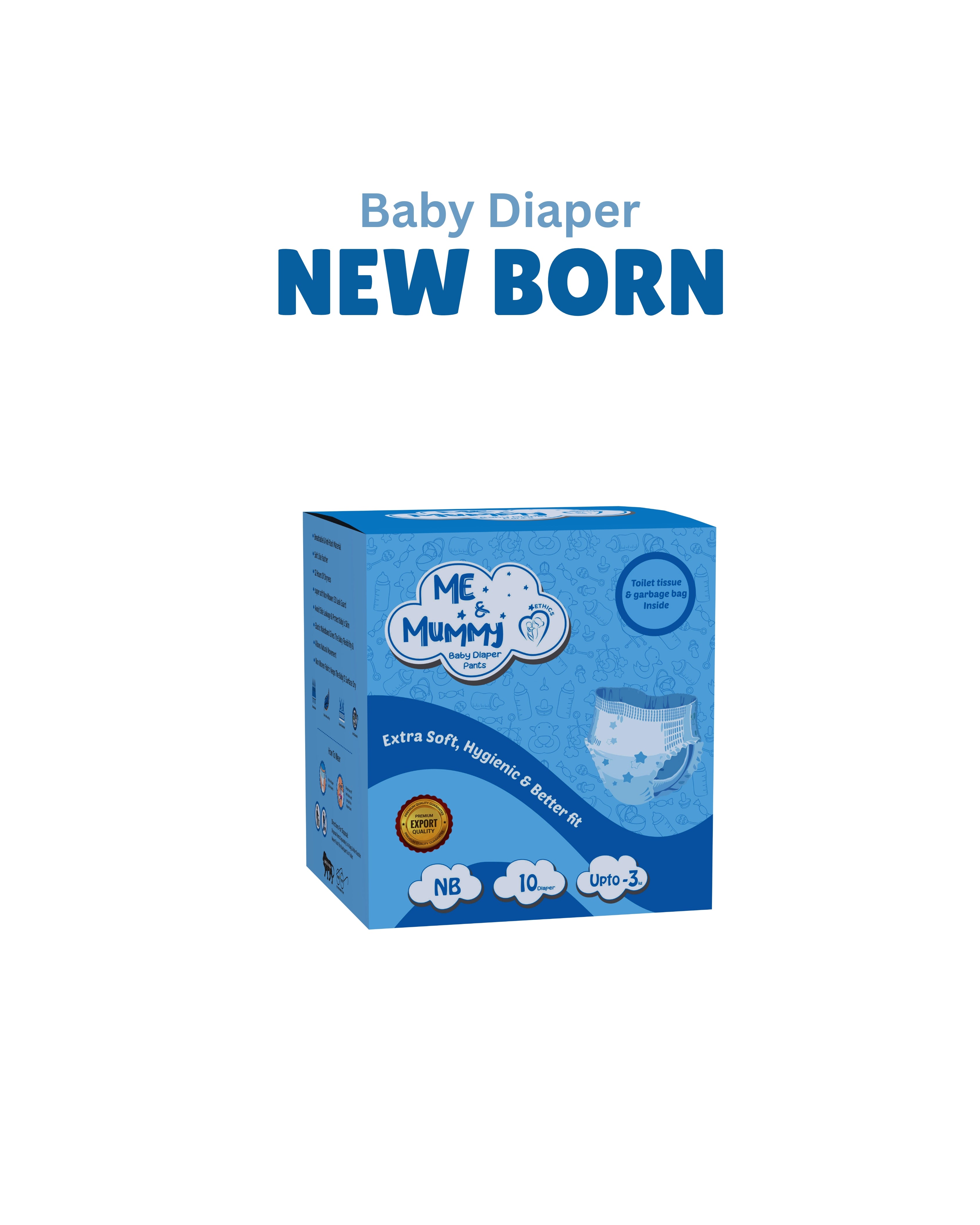 New Born  Baby Diaper Pants ( Up to 3 kg)|PANT STYLE|VELCRO TYPE