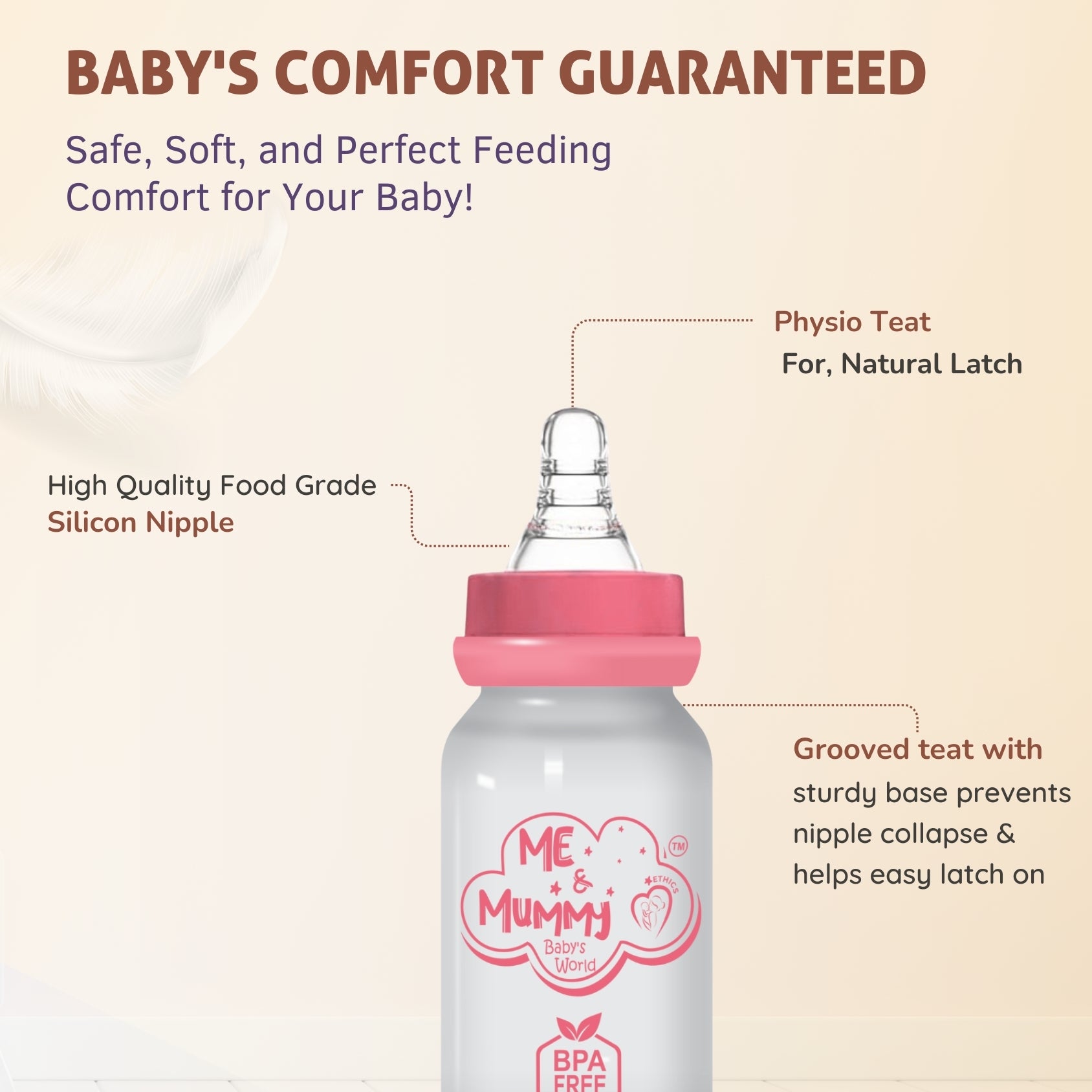 Leapord Anti-Colic Slim Regular Neck Essential Bpa-Free Baby Feeding Bottle, 125Ml, Pack Of 1, Pink