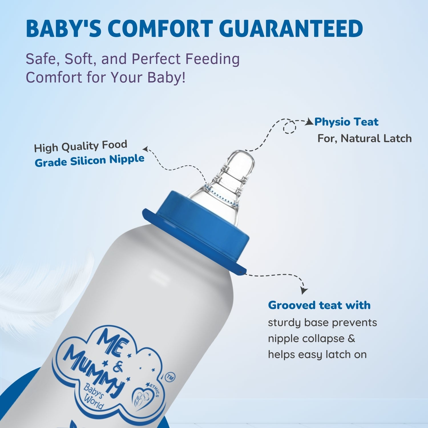 Giraffe anti-Colic Slim Regular Neck Essential Bpa-Free Baby Feeding Bottle, 250Ml, Pack Of 1, Blue + Transparent