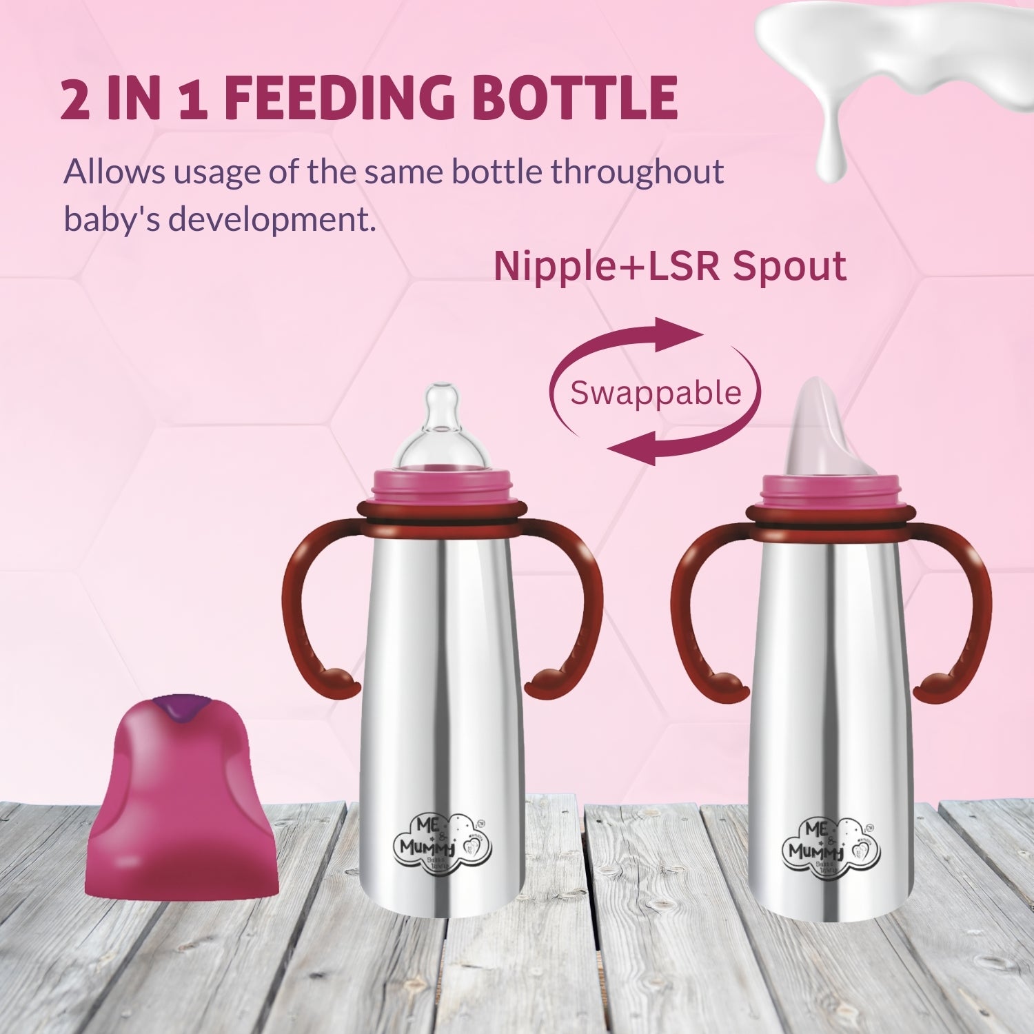 Me and mummy primo Stainless Steel Feeding Bottle for Baby | Premium Stainless Steel | Anti-Colic | BPA Free | Safe and Hygenic (260 ml - Regular Neck, Feeding Bottle)