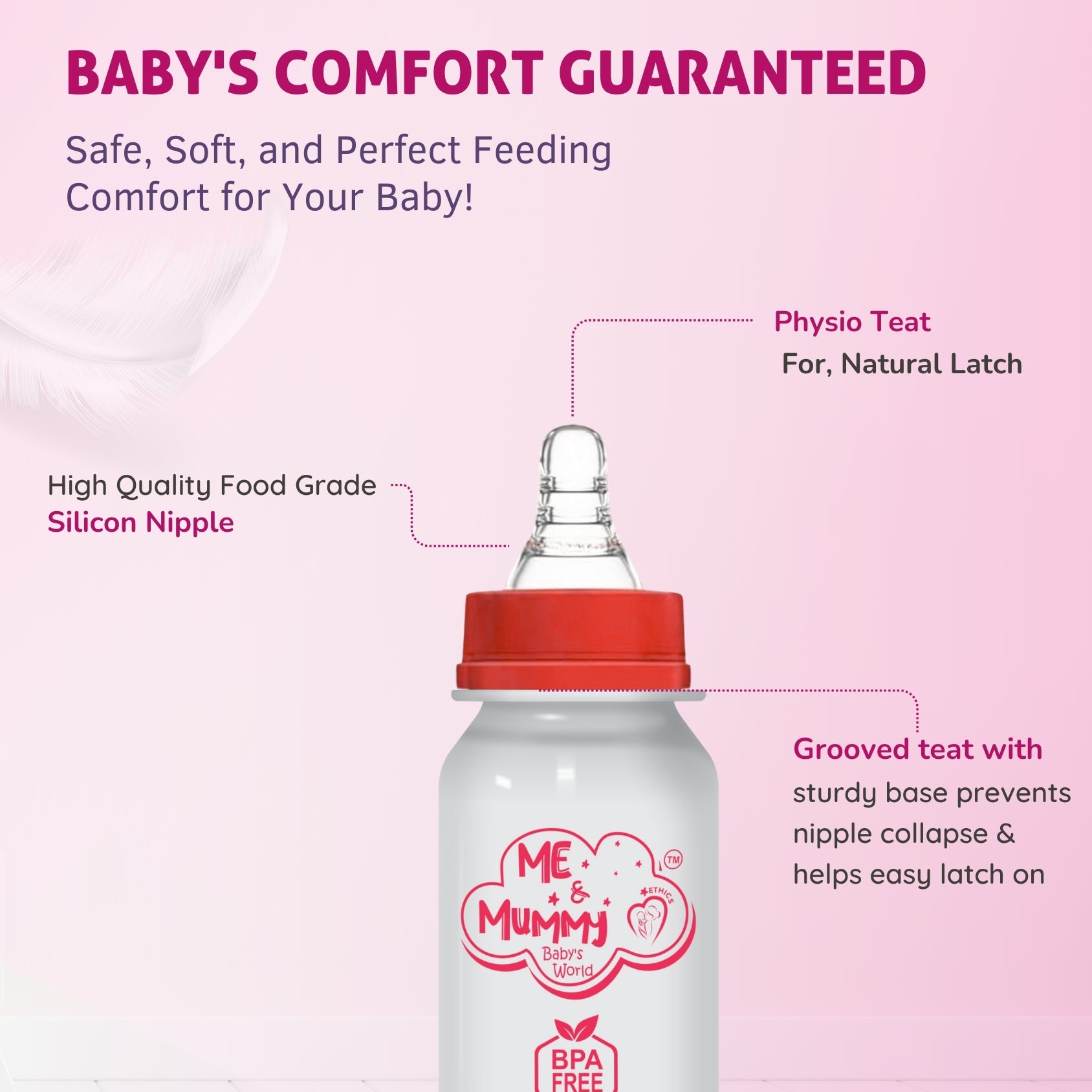 unicorn Anti-Colic Slim Regular Neck Essential Bpa-Free Baby Feeding Bottle, 125Ml, Pack Of 1, pink