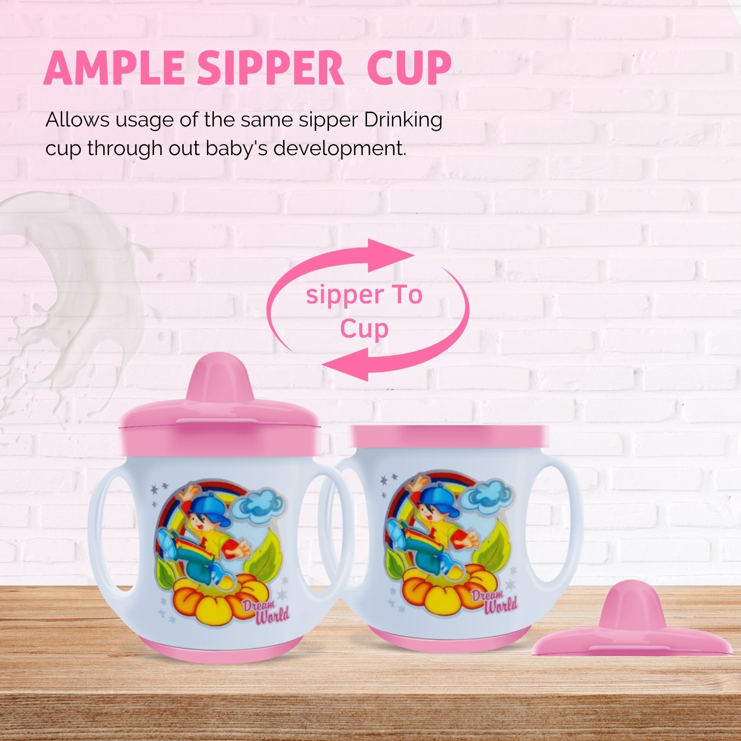 Ample Cup (Sippy/Sipper) with Cover and Doodle Twin Handle 150ml