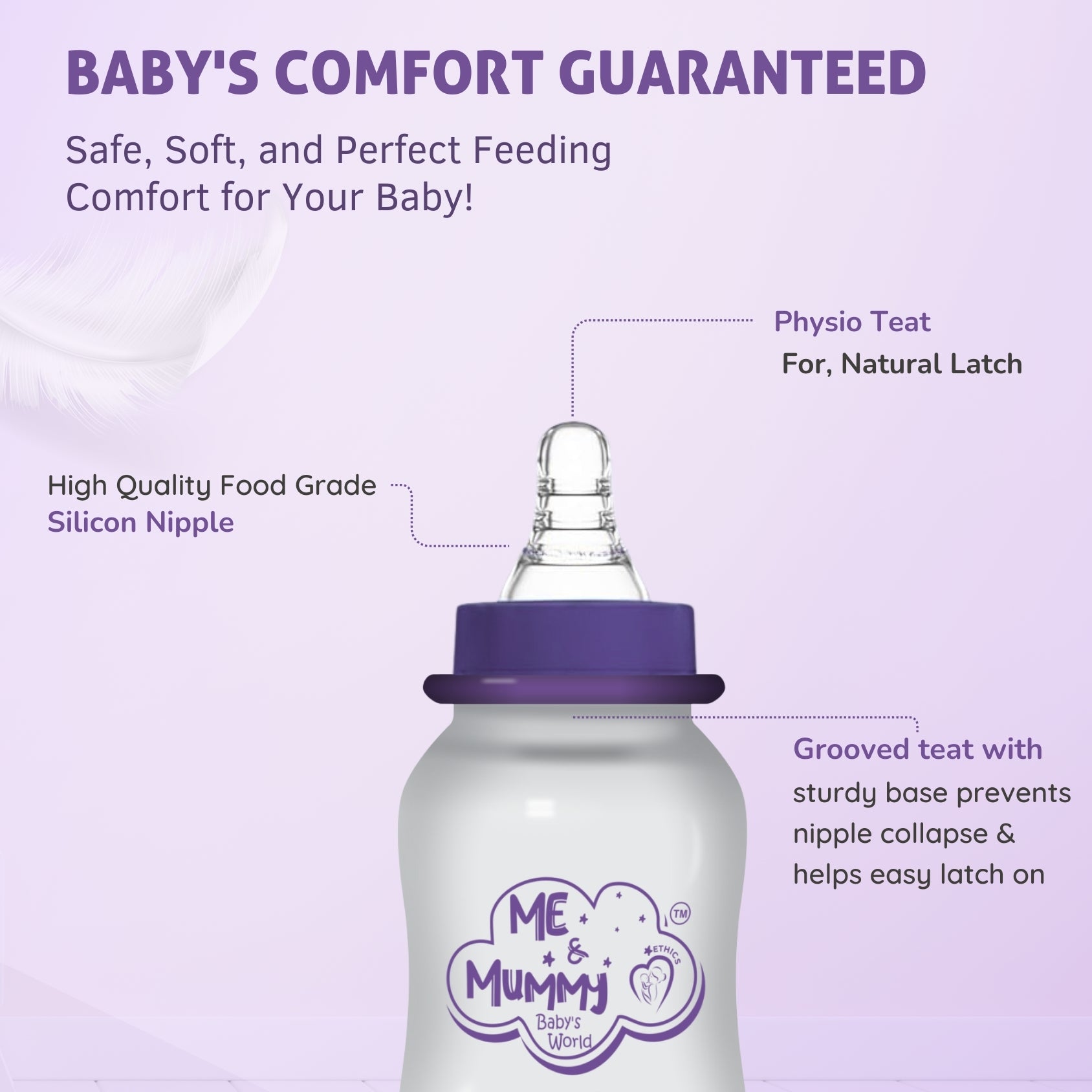 Elephant Anti-Colic Slim Regular Neck Essential Bpa-Free Baby Feeding Bottle, 125Ml, Pack Of 1, purple
