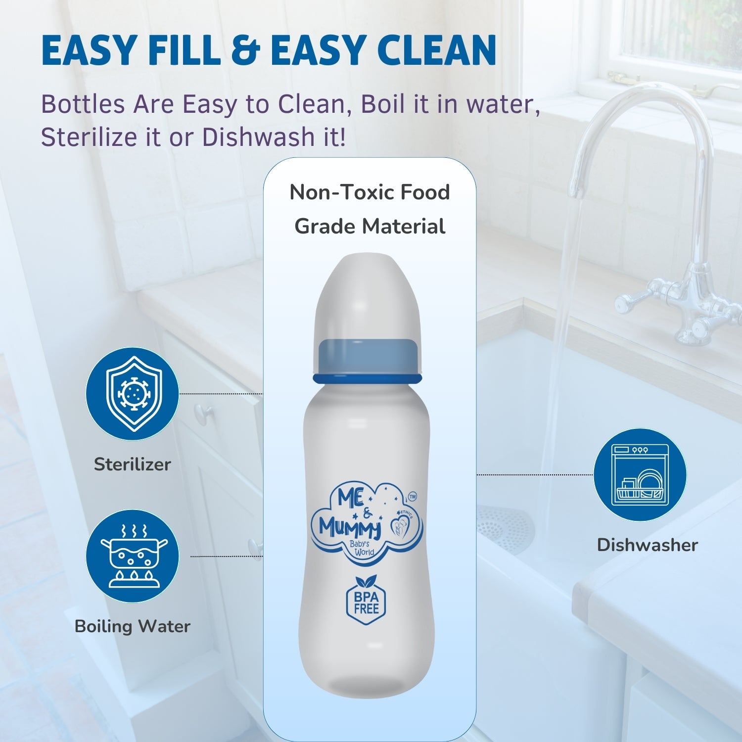 Giraffe anti-Colic Slim Regular Neck Essential Bpa-Free Baby Feeding Bottle, 250Ml, Pack Of 1, Blue + Transparent