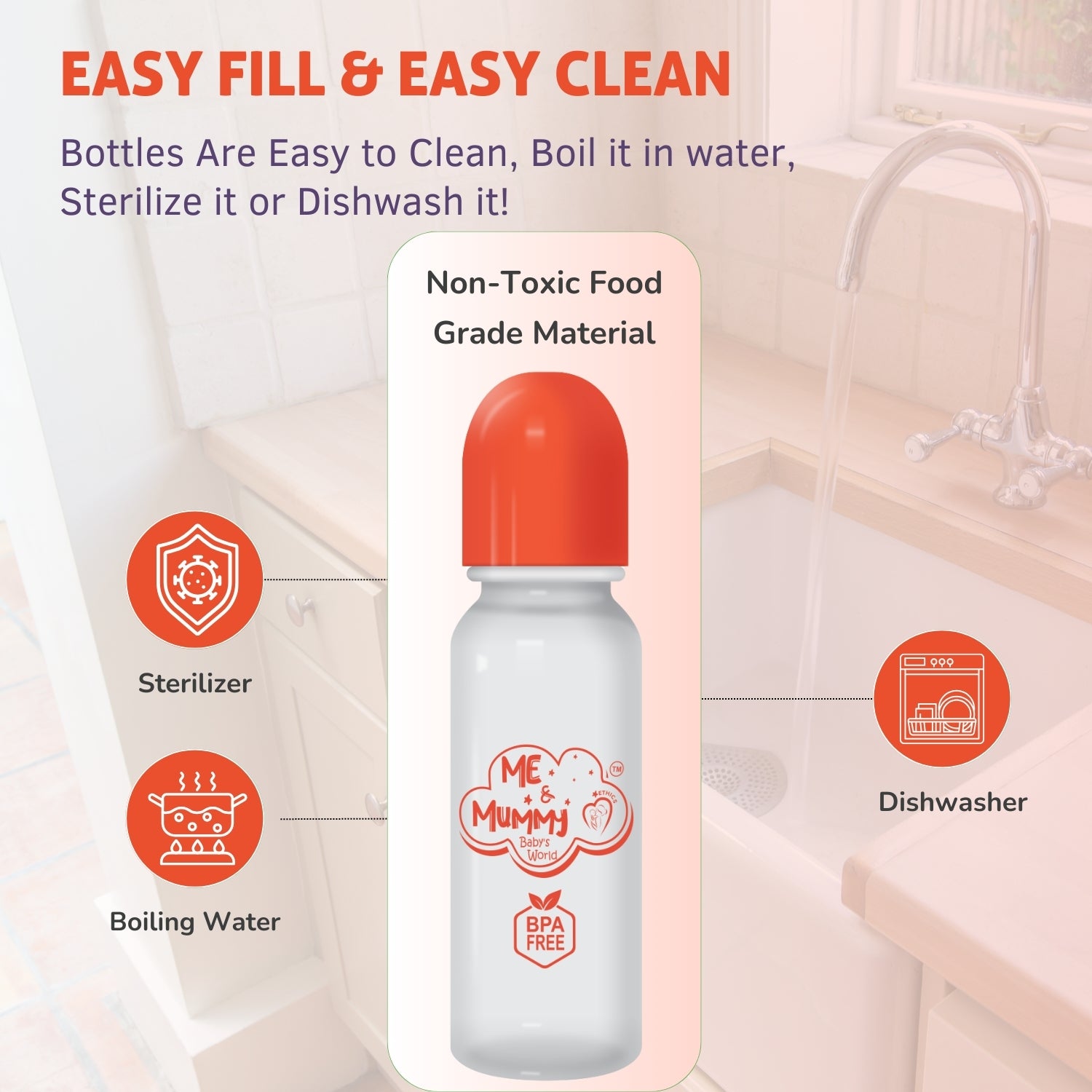 Camel anti-Colic Slim Regular Neck Essential Bpa-Free Baby Feeding Bottle, 250Ml, Pack Of 1, Orange+Transparent