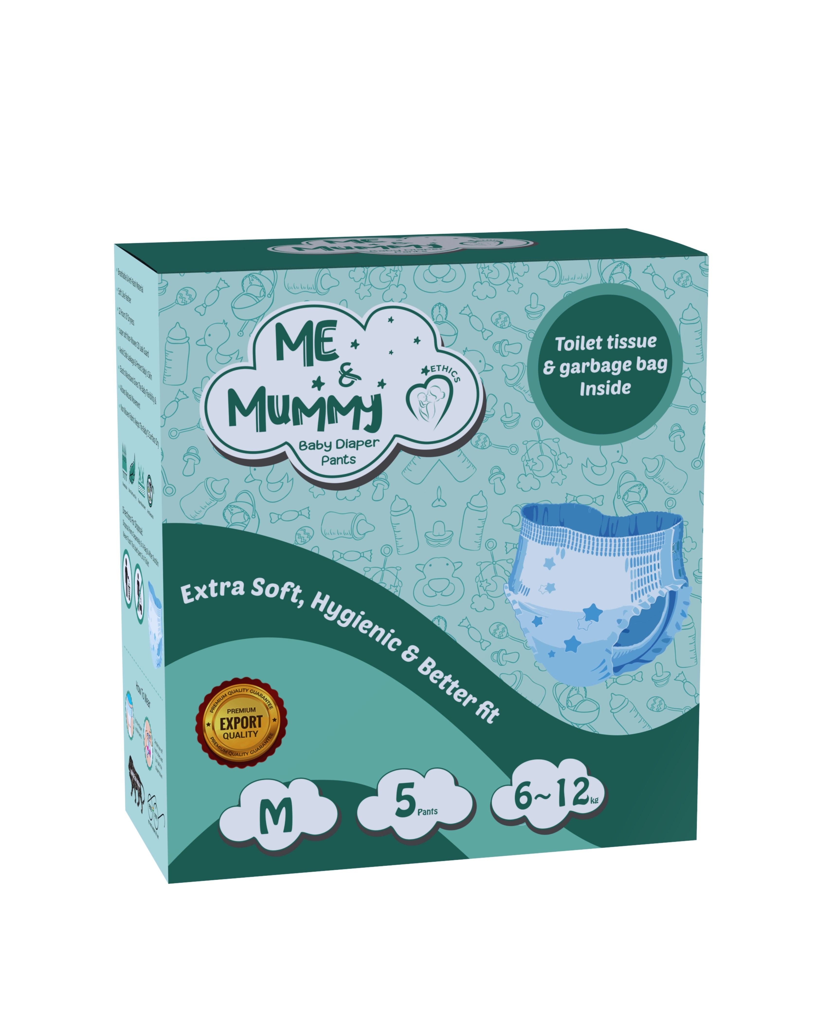 Medium Baby Diaper Pants ( For 6 to 12 kg) Pack Of 32pcs