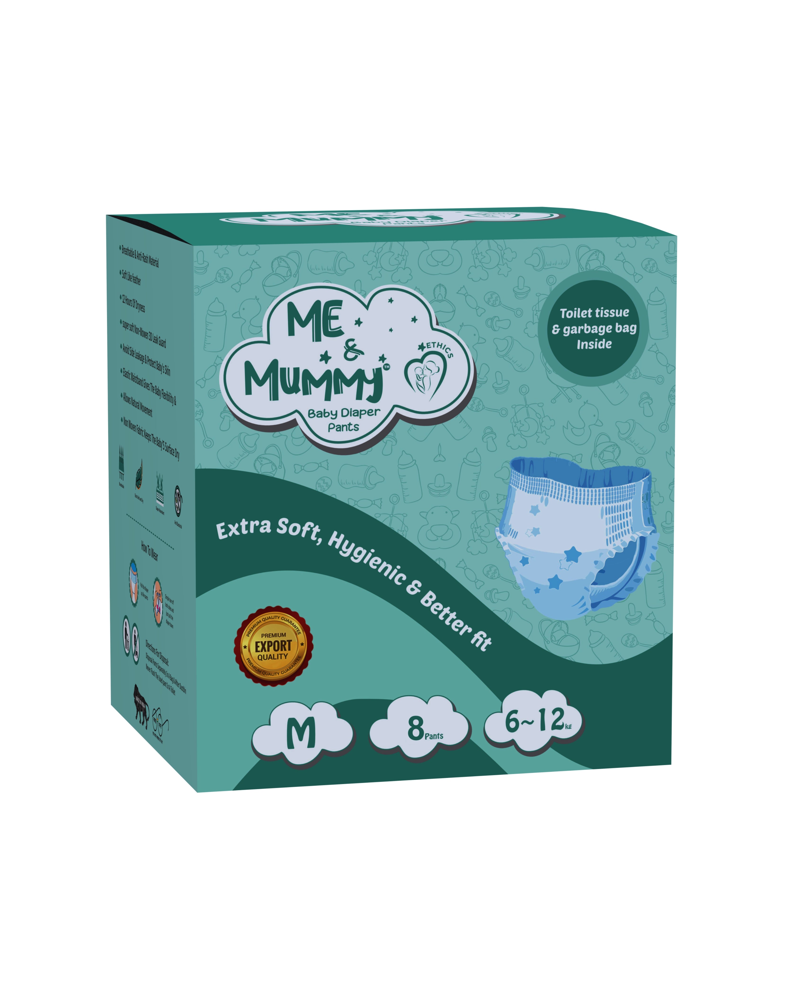 Medium Baby Diaper Pants ( For 6 to 12 kg) Pack Of 32pcs