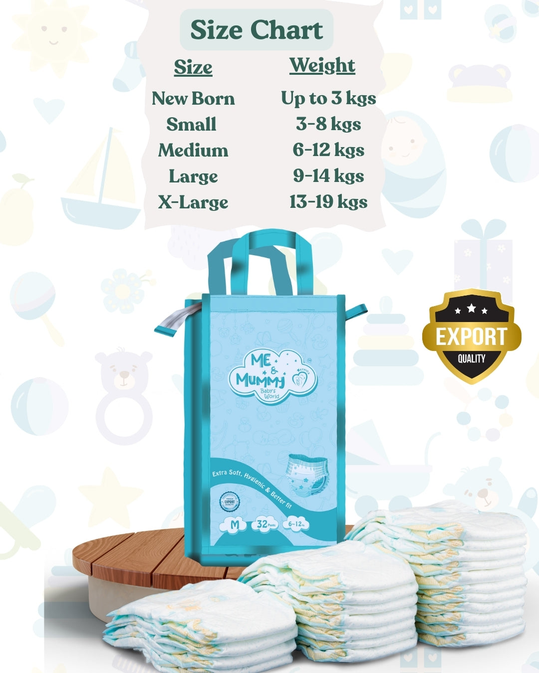 Medium Baby Diaper Pants ( For 6 to 12 kg)